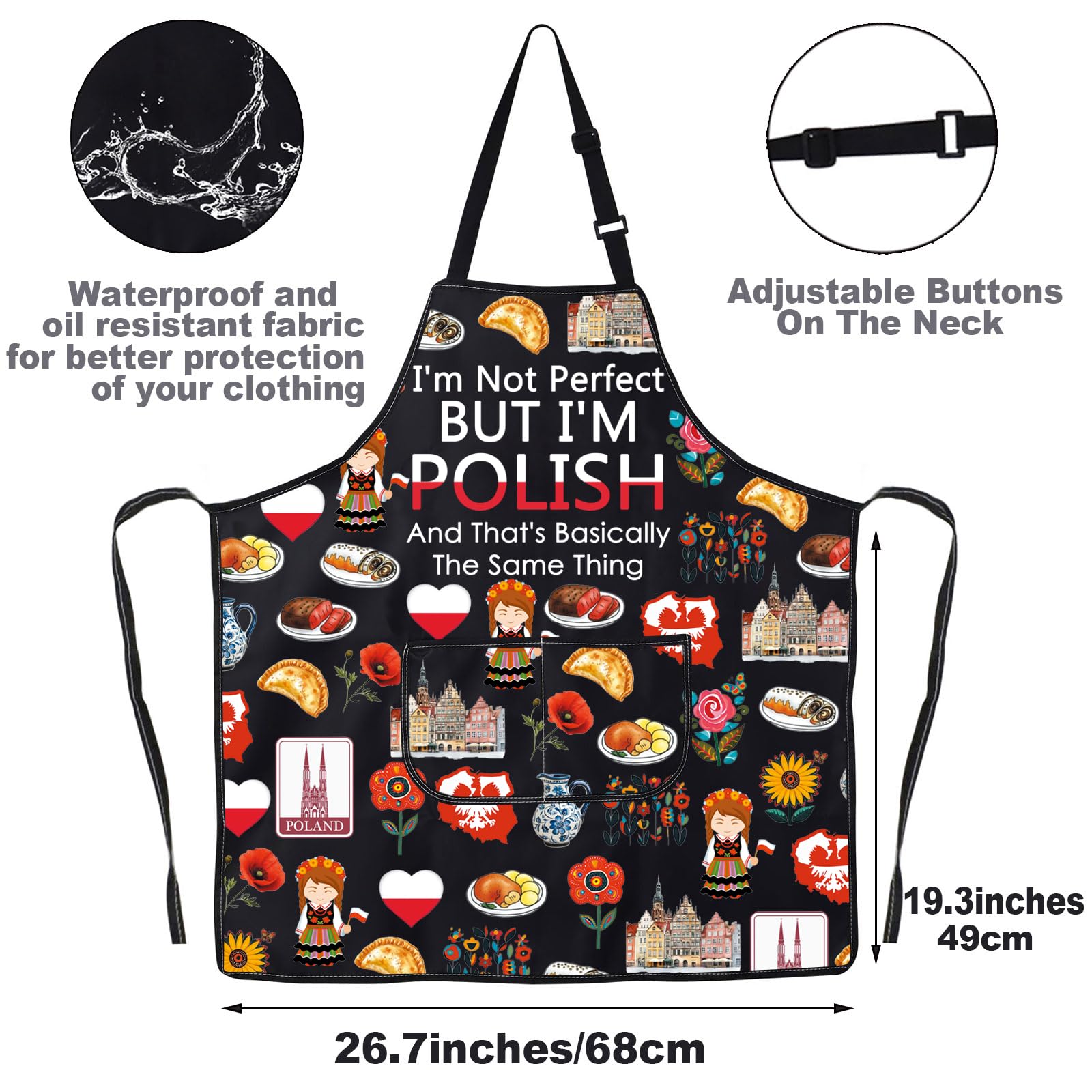 JNIAP Polish Kitchen Apron Polish Cooking Apron Poland Chef Gifts Poland Kitchen Gifts