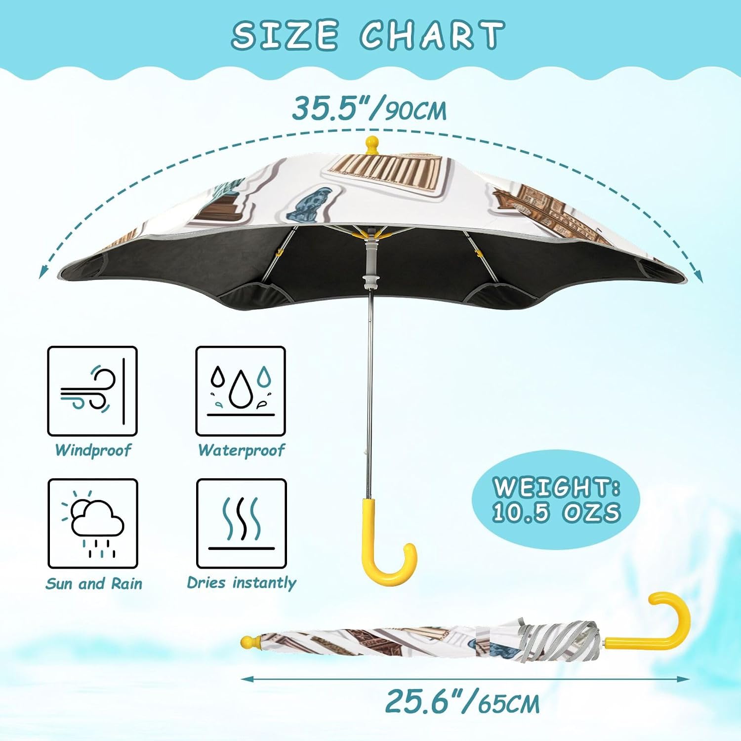 ALAZA Famouse Scenery Stickers Travel Kids Umbrella for Girls Boys Toddler Children Rain & Sun Umbrella