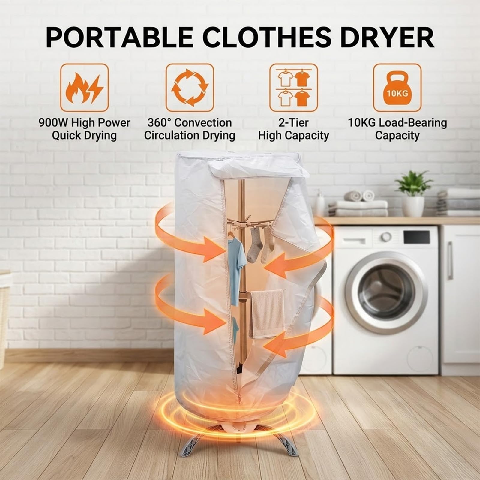 Portable Electric Clothes Dryer, 1000W Compact Clothes Airer with Cover, 2-layer 12kg Indoor Home Dorms Wet Laundry Warm Air Drying, Portable Dryer for Apartment Dorm Travel — view 4