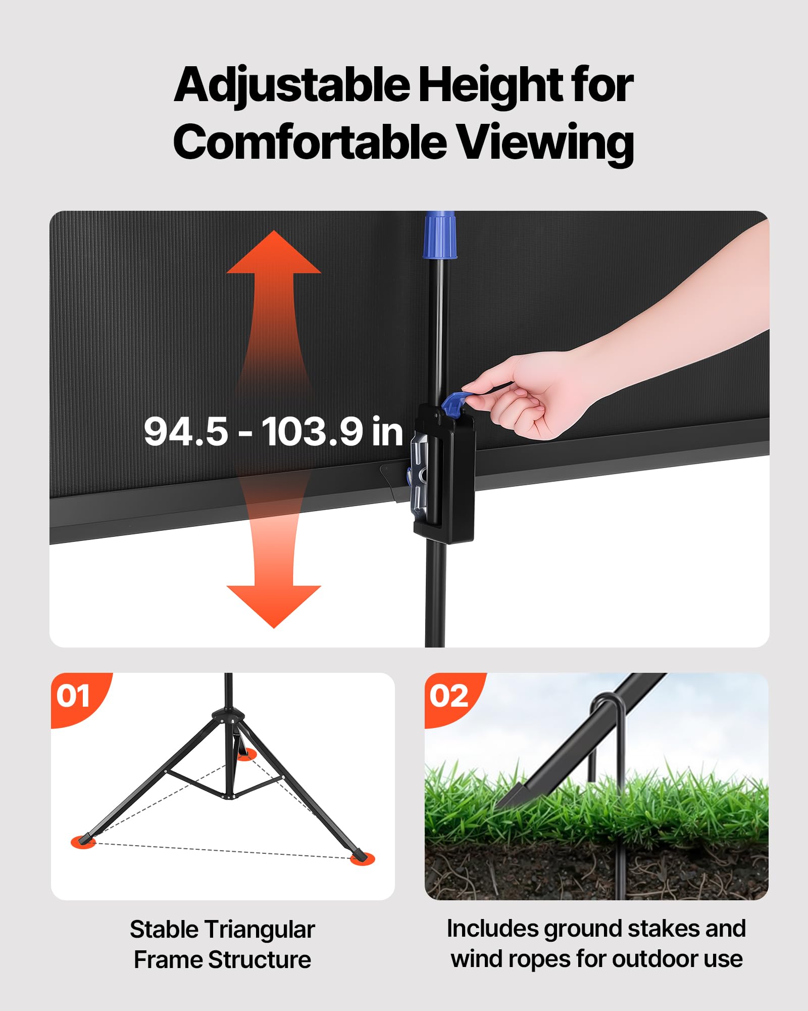 VEVOR Projektionsleinwand Stativleinwand (70 x 70 Zoll) mit 160° Weitwinkel, Beamerleinwand für Projektor innen & außen 1:1 4K HD, tragbare Filmleinwand mit Tragetasche für Heimkino Präsentation