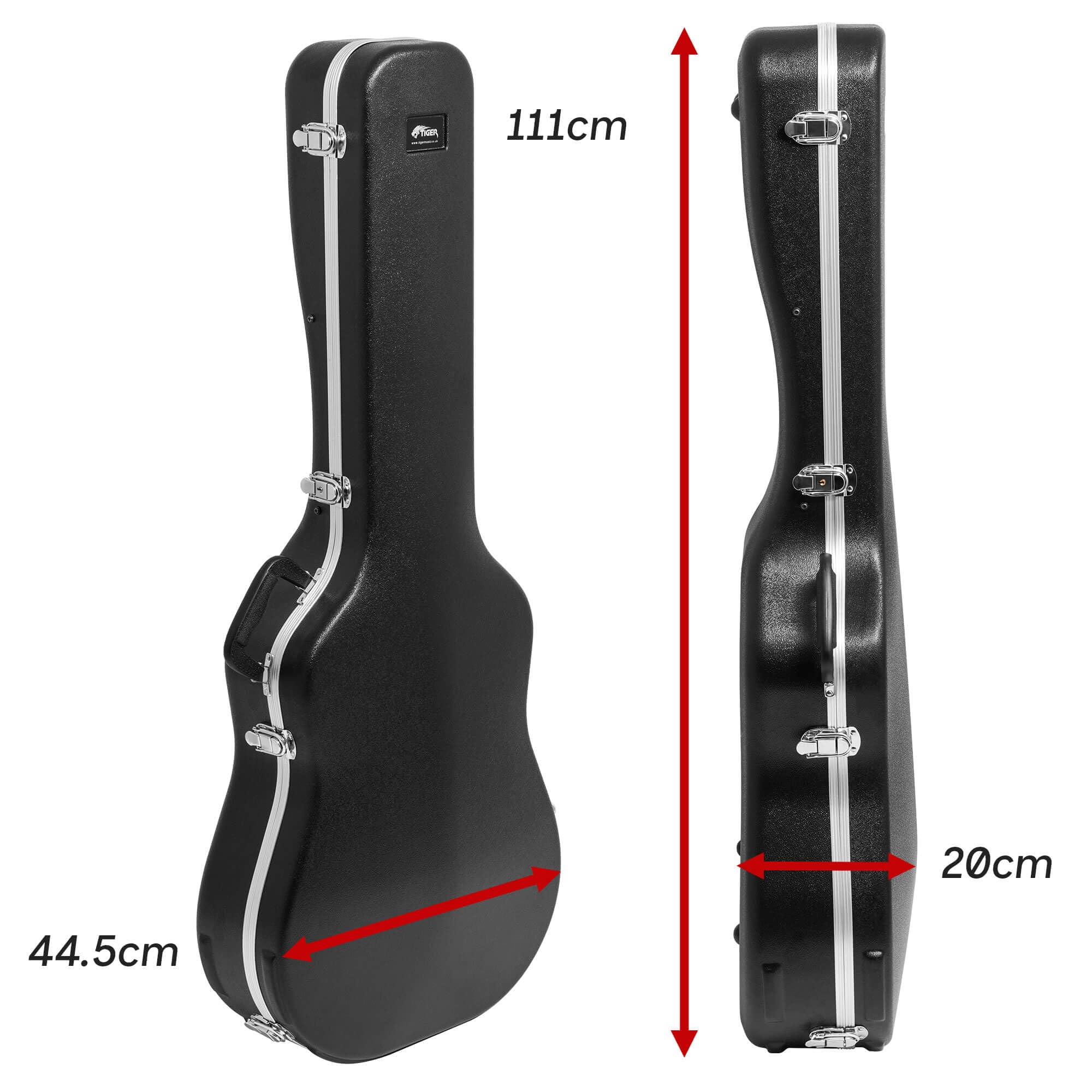 Tiger Custodia rigida per chitarra acustica, guscio in ABS, interno in peluche, scomparto per accessori, chiusure con serratura a chiave, manico rinforzato, resistente alle intemperie, adatta alla