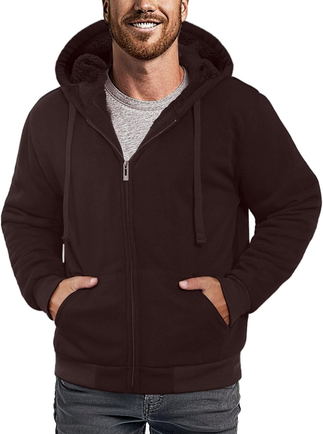 ZeroStage Heavyweight Full Sherpa Fleece Lined Hoodies for Men Zip Up Jacket, Winter Thick Sweatshirt