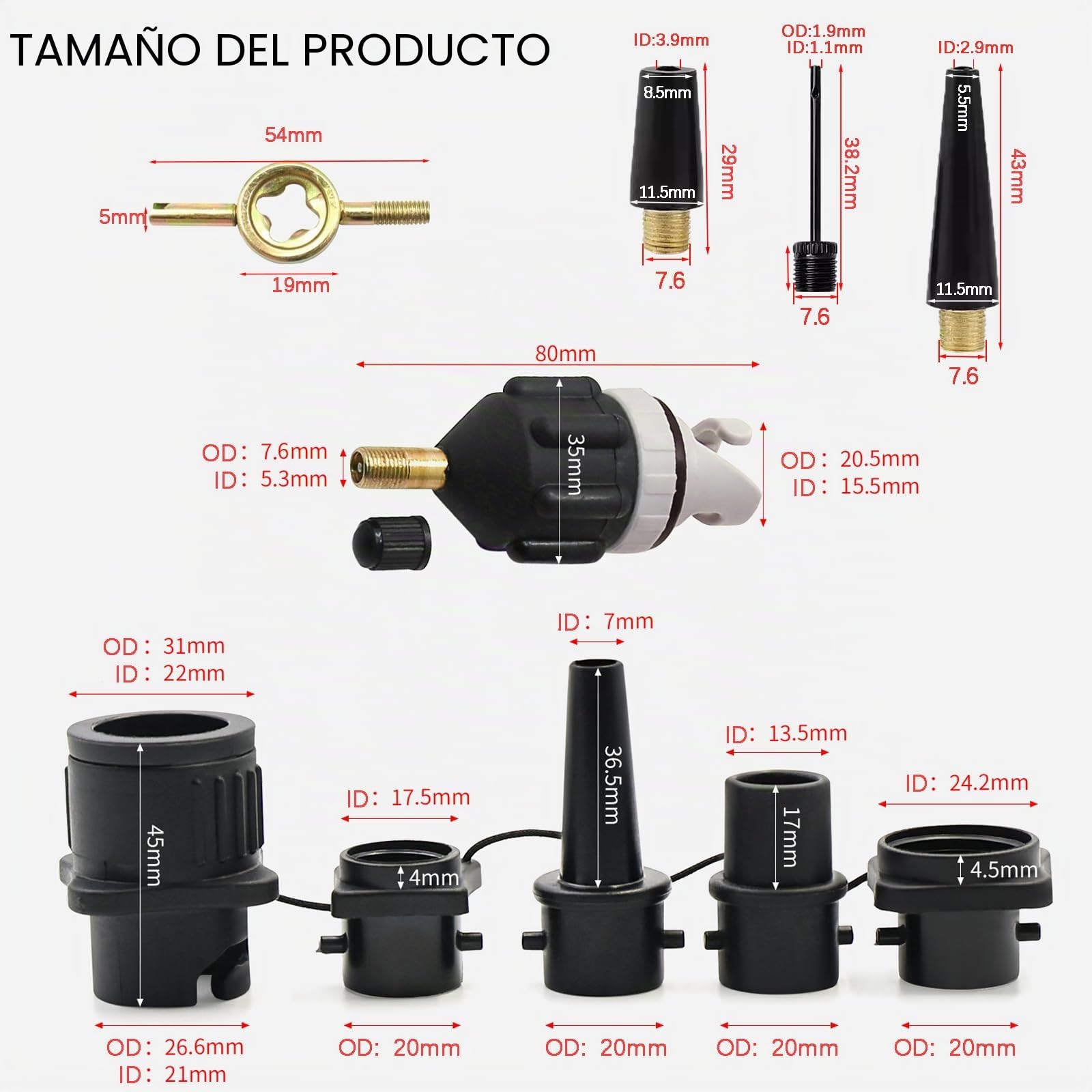 Adaptador Inflador Paddle Surf 8 Piezas Set Compresor Accesorios Hinchable
