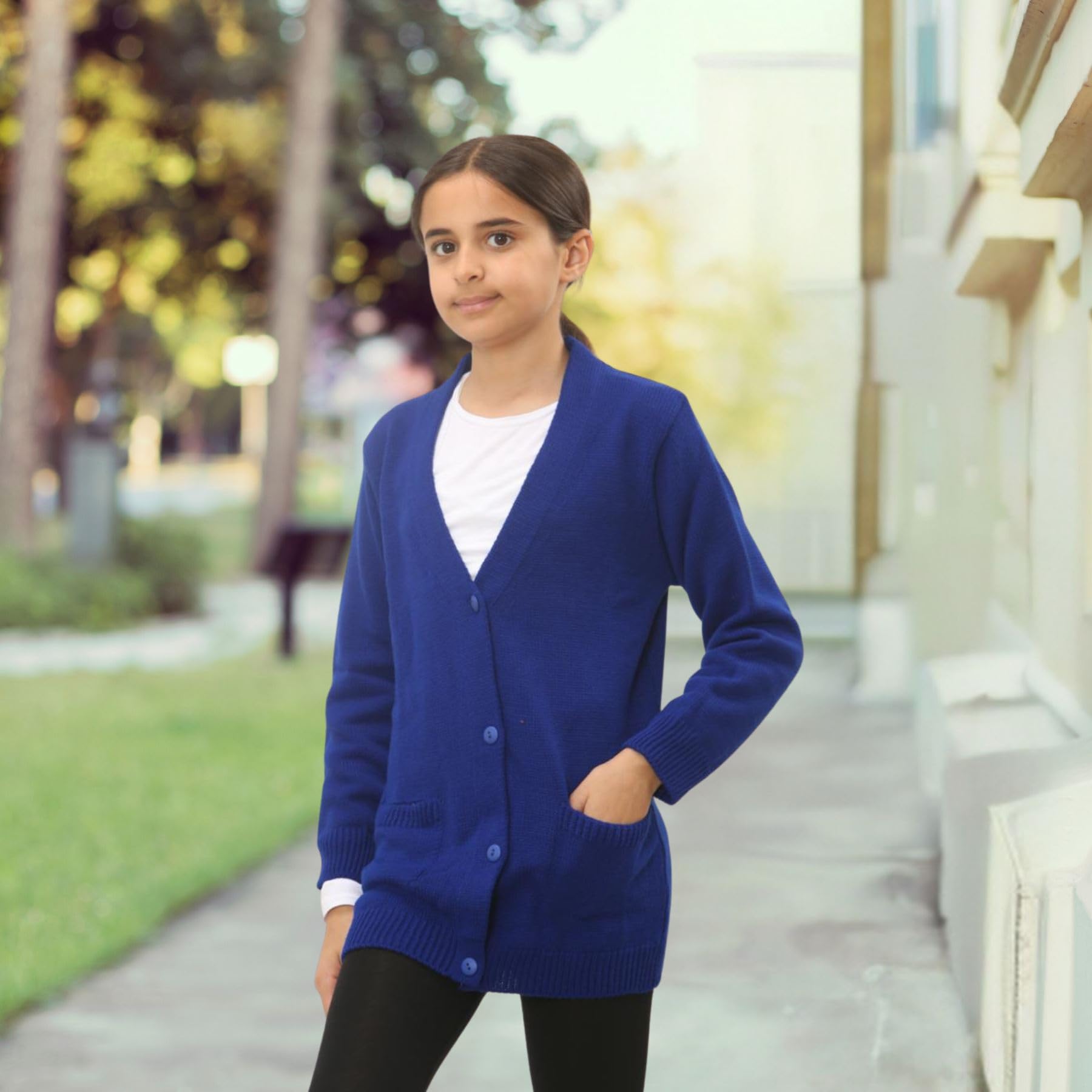 janisramone Cardigan a maniche lunghe per ragazze e ragazzi, maglione a 4 bottoni con scollo a V con due tasche frontali, maglione casual tinta unita, cardigan scolastico per ragazze e ragazzi