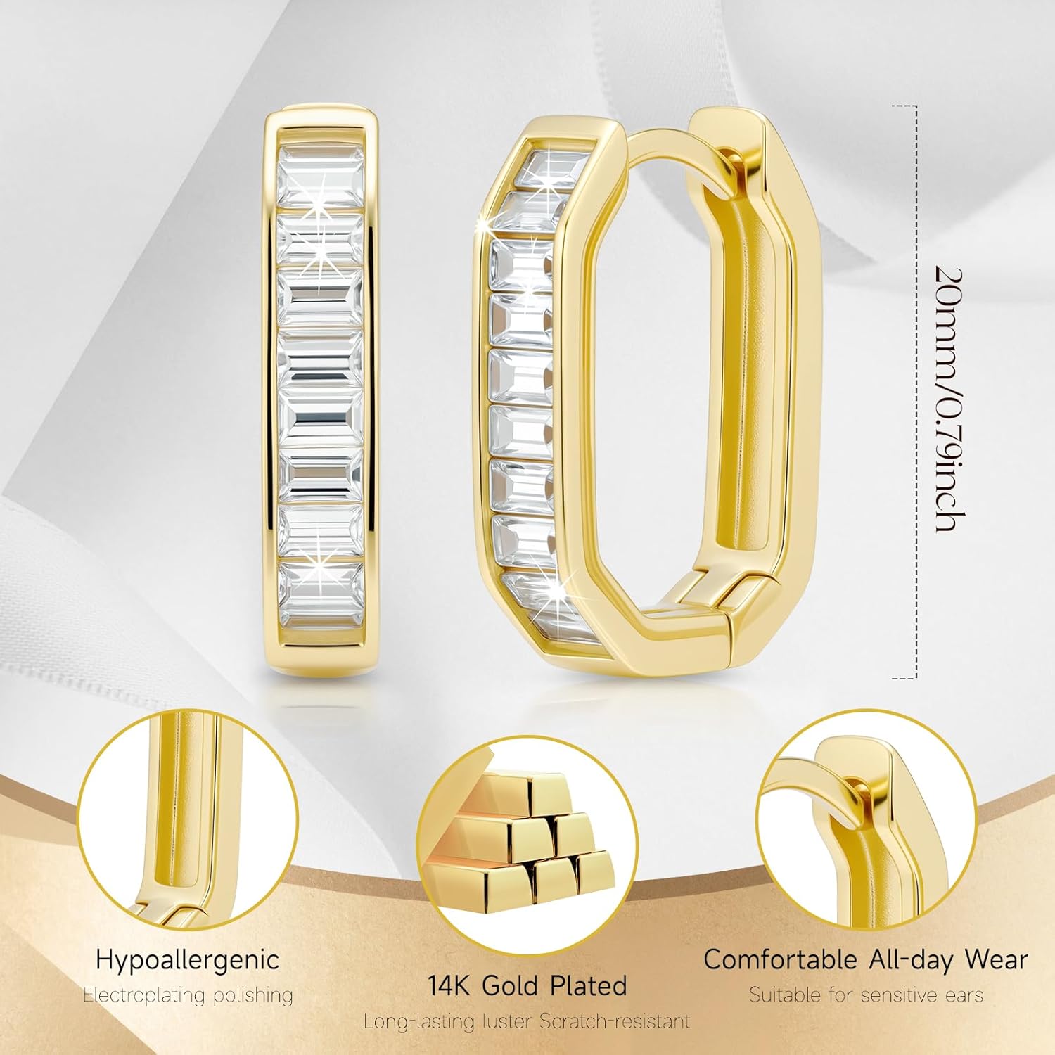 Gold Hoop Earrings for Women 14K Gold Hoop Earrings for Women Square Hoops Earring ... - Image 4