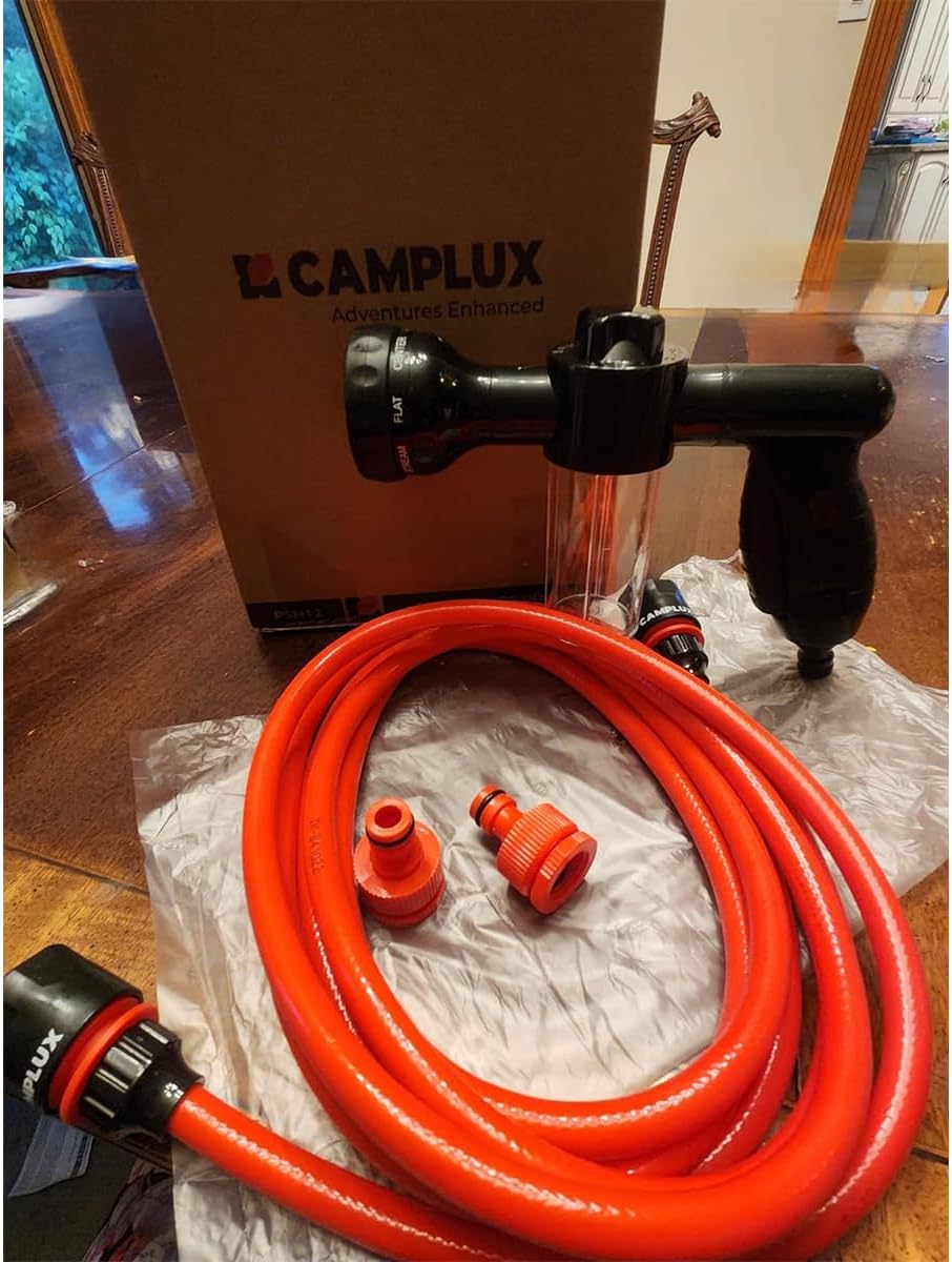 CAMPLUX Pet Washing Hose Attachment with Soap Dispenser, 11.48 FT Hose, 8-in-1 Sprayer Mode for Watering Flowers, Car Wash, Dog and Horse Showering
