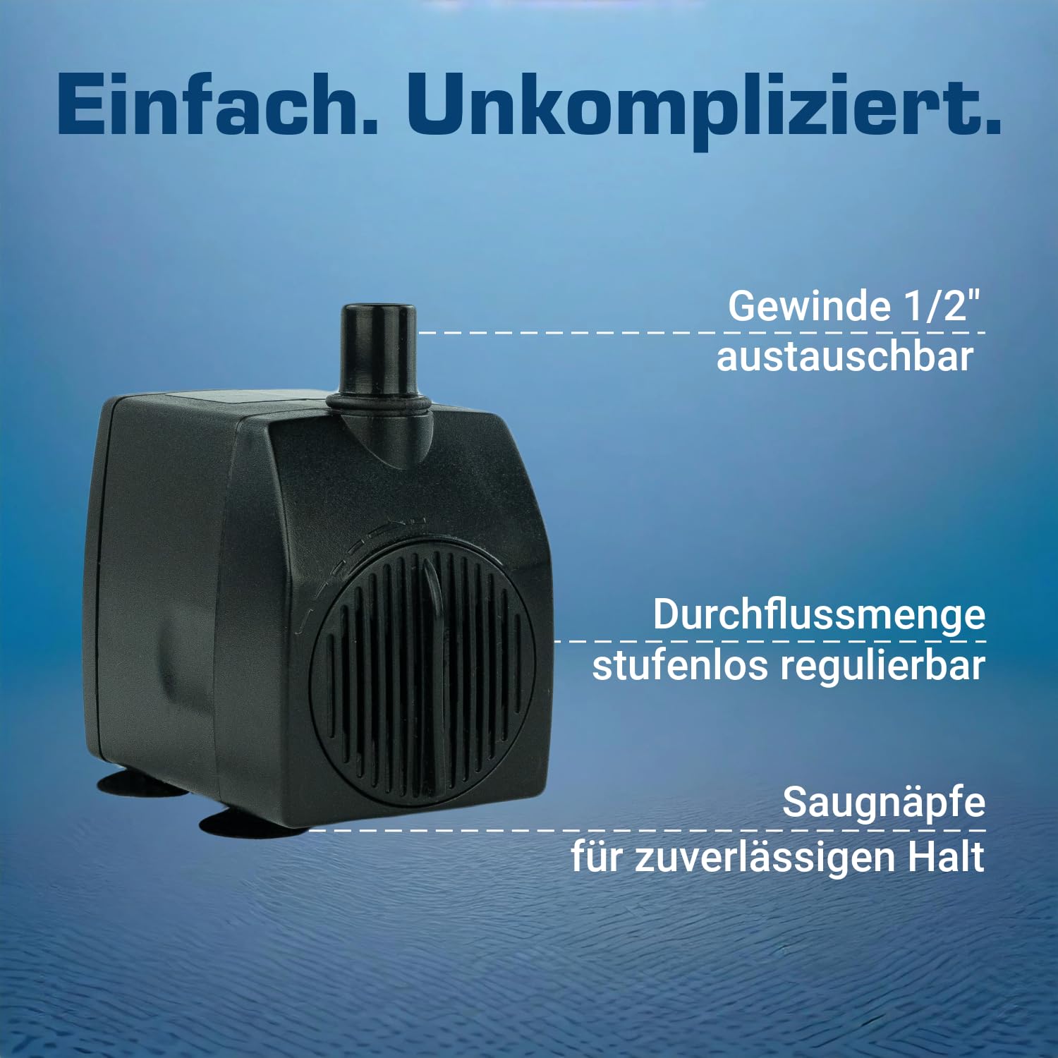 Wasserpumpe 12 V – 950 L/H, 14 Watt, 7m Kabel, 180 cm Förderhöhe, Teichpumpe, Aquariumpumpe, Wasserspielpumpe und Zimmerbrunnen-Pumpe | Brunnenpumpe | Tauchpumpe | Springbrunnen-Pumpe | KEP950L