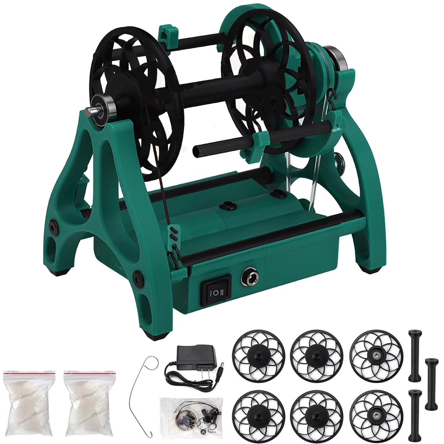 twostronking 12v Yarn Spinning Wheel, Electric Spinning Wheel, With Adjustable Speed Knob and 3 4-Ounce Spools, Forward/Reverse Switching, Max Speed 800rpm/Min, Suitable for Yarn Weaving,Green