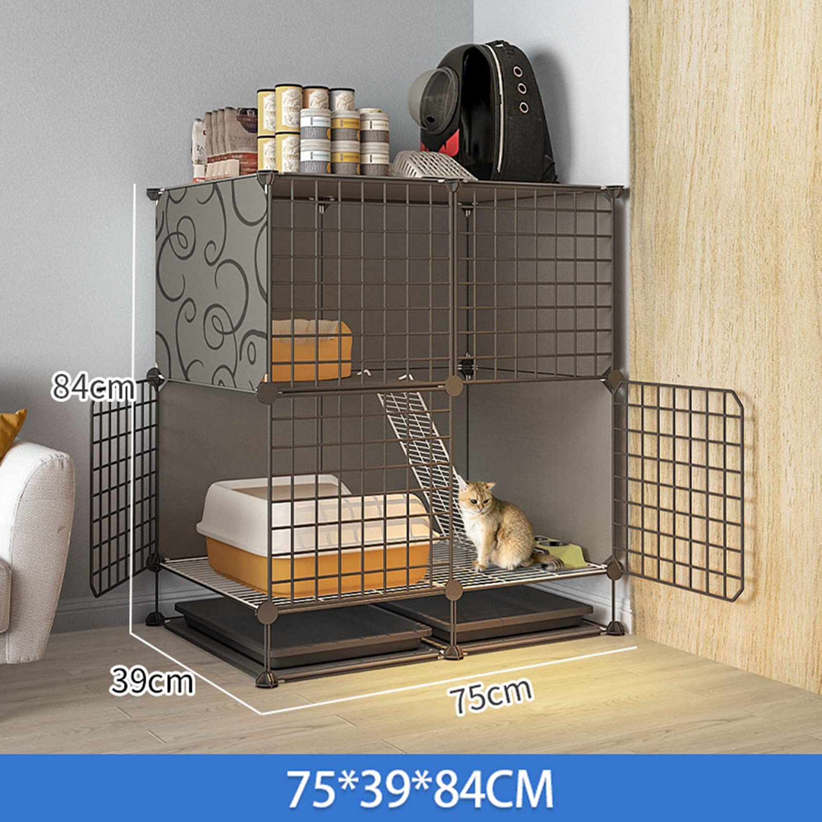 Generico Gabbia per Gatti da Interno di Grandi Dimensioni, Pieghevole, Adatta a Piccoli Animali, in Metallo, Ideale per balconi e balconi (75 * 39 * 84 cm)
