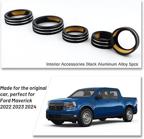 Miniatura 2 de Cubierta de aluminio para perilla de volumen de sonido de consola central compatible con Ford Maverick 2022 2023 XL XLT Lariat Car AC Aire