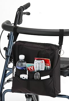 NOVA Medical Products Walker Bag, Large Carry Bag with 3 Front Pockets for All Walkers, Black, 1 Count (Pack of 1)