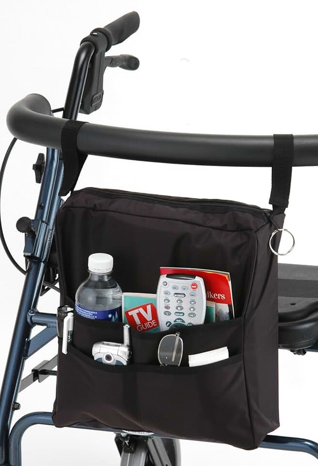 NOVA Medical Products Walker Bag, Large Carry Bag with 3 Front Pockets for All Walkers, Black, 1 Count (Pack of 1)