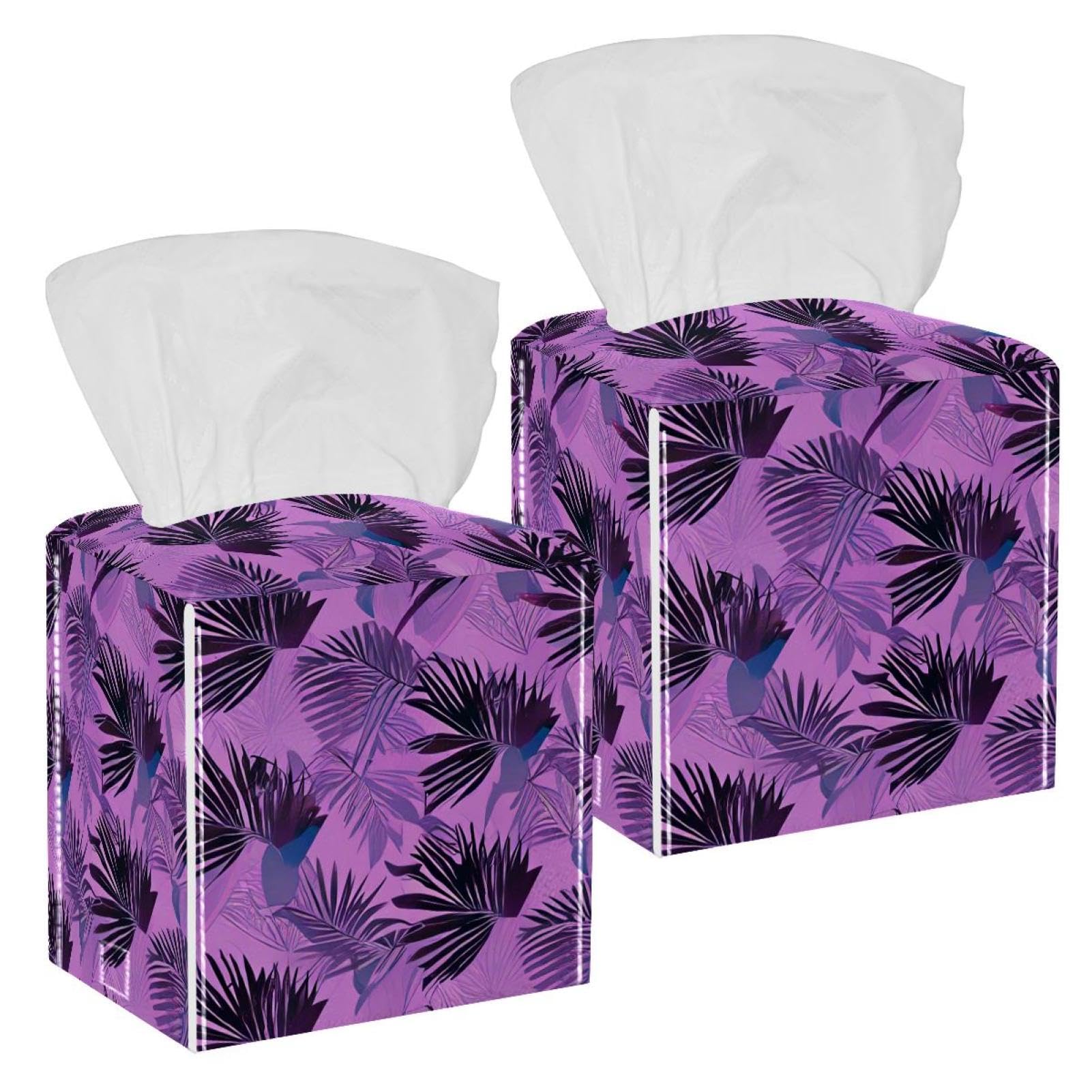 Tropical Palm Tissue Box Cover, 2 Pack PU Leather Square Facial Tissue Dispenser Box holder for Home Office Car