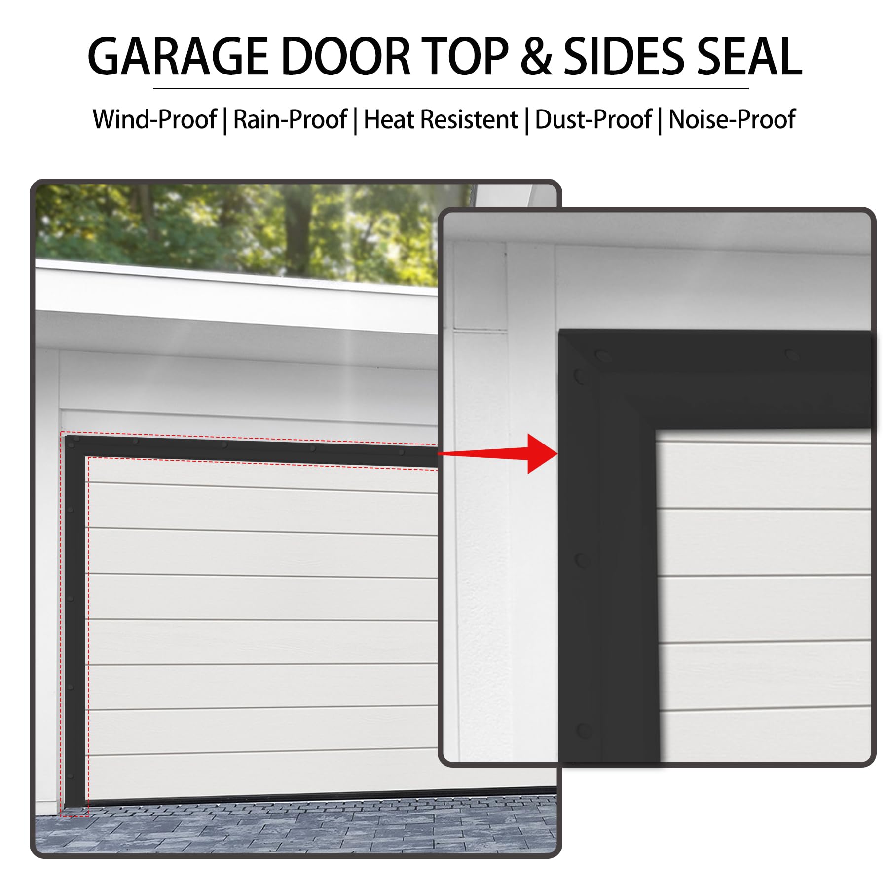 Lunghaa Bande d'étanchéité universelle pour porte de garage supérieure et latérale en TPE résistant aux intempéries – Joint de rechange autocollant avec 40 jeux de vis (10 m, noir)