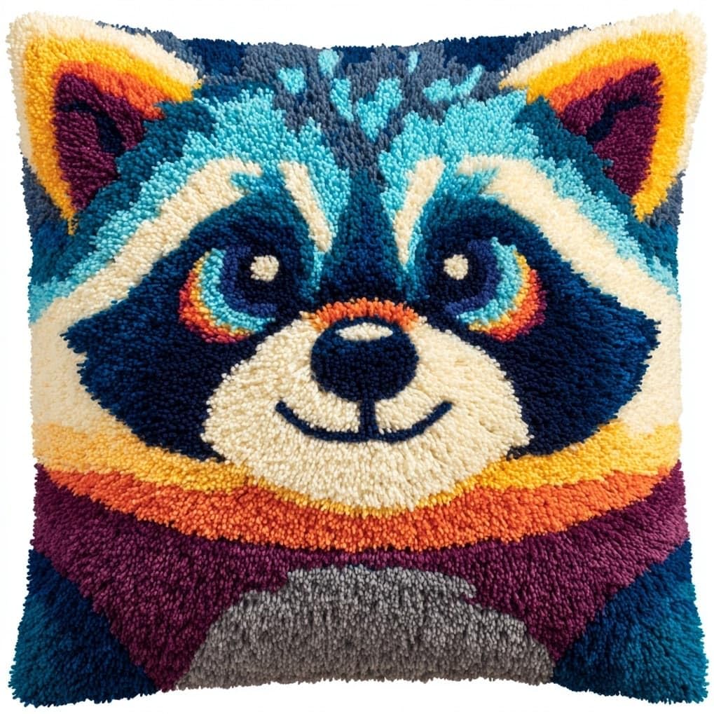 AxiangziK DIY Latch Hook Cushion Kit for Adults,Smiling Raccoon