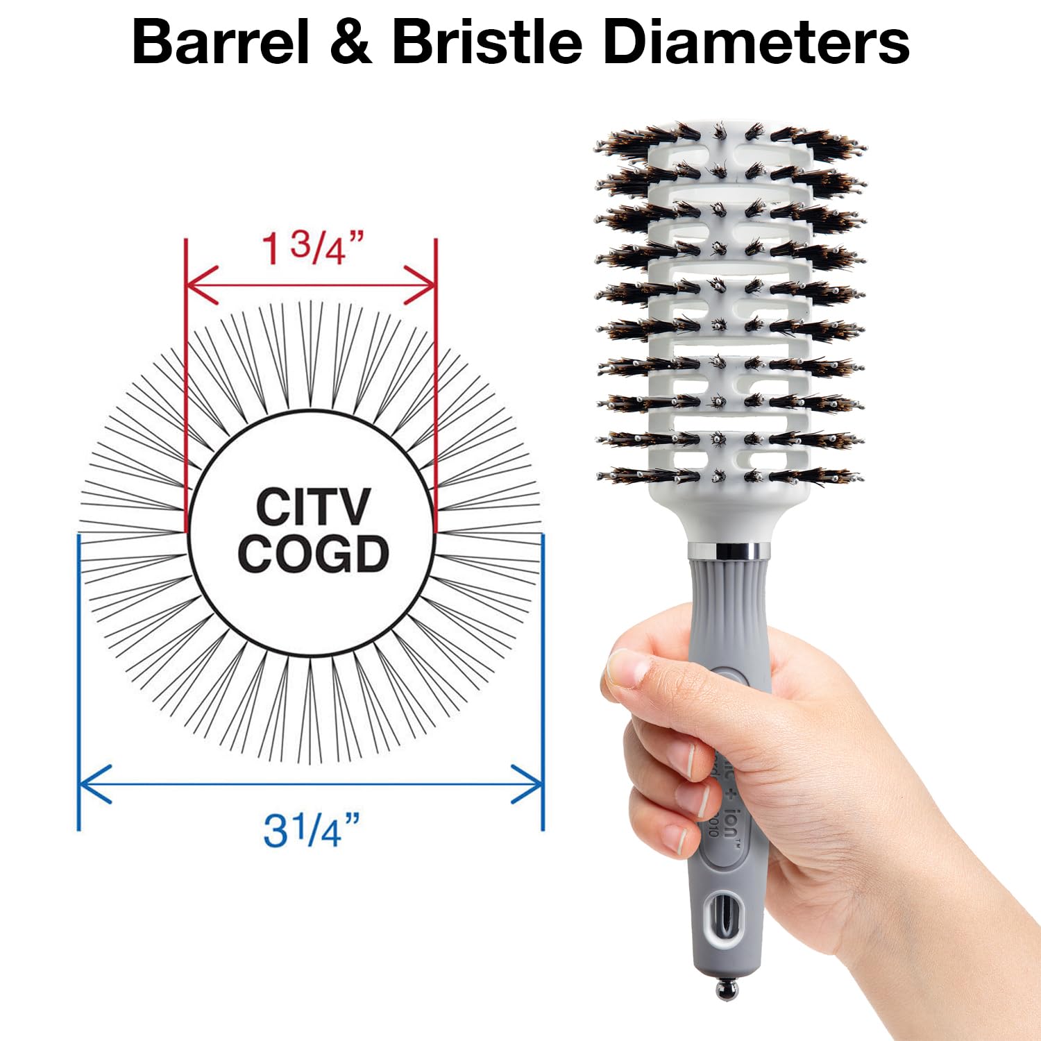 Olivia Garden Ceramic + Ion Turbo Vent Pro Hair Brush - Round Dry Brush - Not Electrical - Professional Blowout Brush for Fine Hair - For Short and Medium Lengths