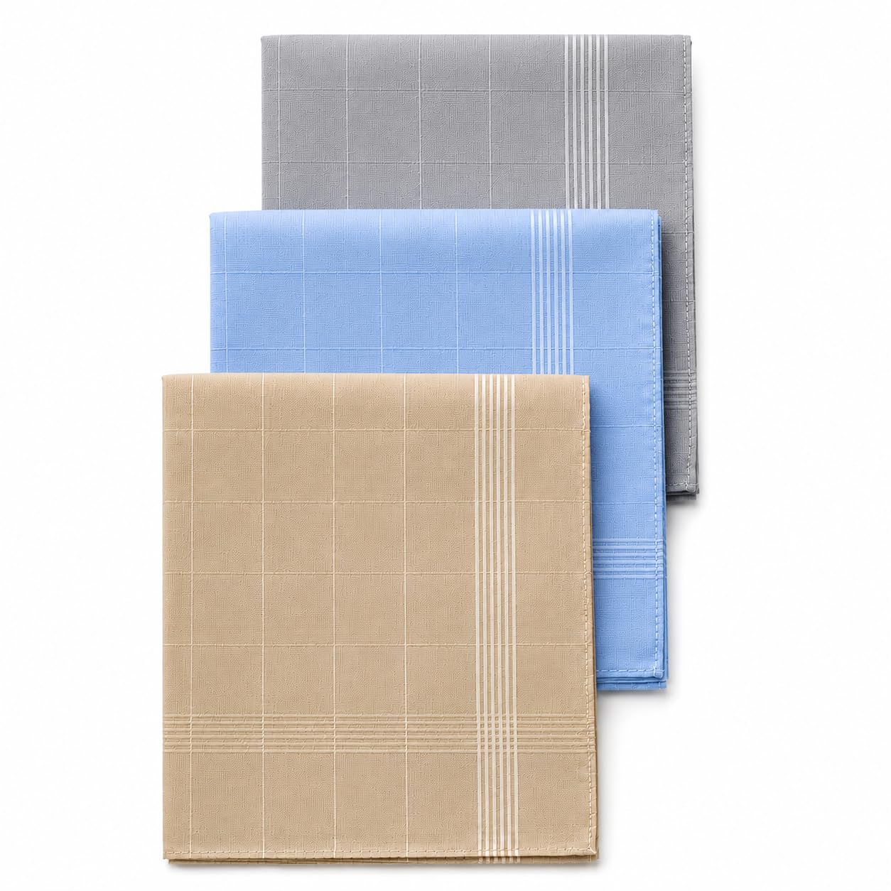 Men's Handkerchief | Pure Mercerized Cotton Hanky | Soft, Breathable & Absorbent | Color Hanky with Color Stripes | Assorted Rumal | 17x17 Inch | Pack of 3-image-35
