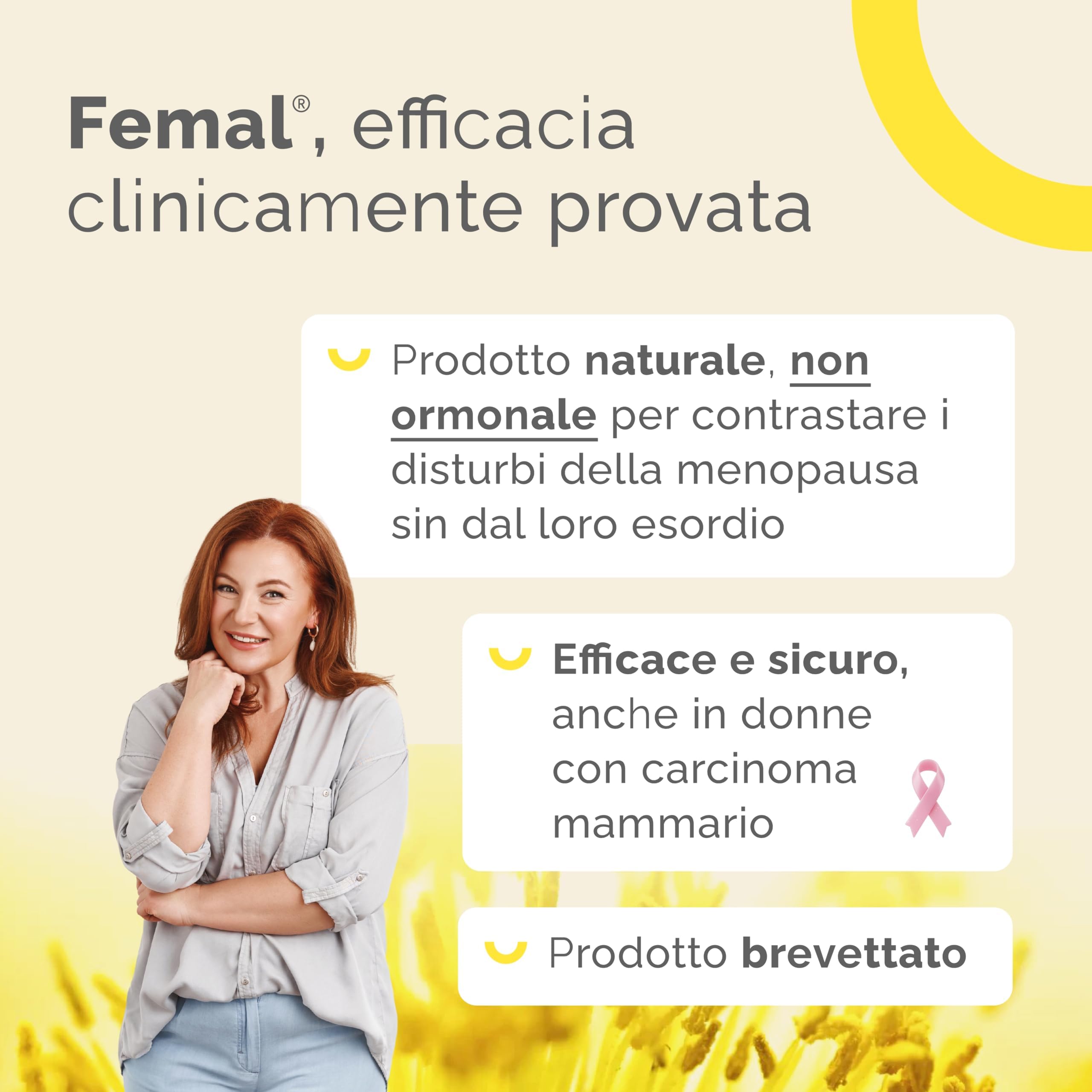 Femal Menopausa 30 Capsule di origine Vegetali, Integratore Naturale Non Ormonale per Vampate, Sbalzi d'Umore, Disturbi Sonno, Sudorazioni notturne e Stanchezza, Estratto Polline e Vitamina E