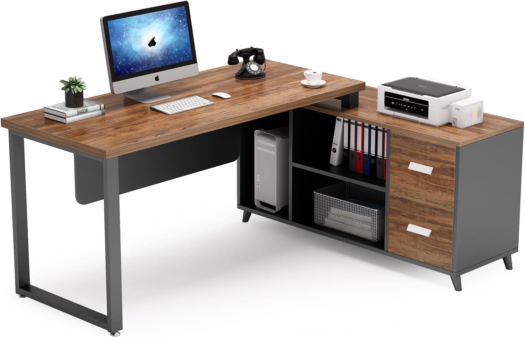 Tribesigns L-Shaped Computer Desk, 55 Inch Large Executive Office Desk with Drawers Business Furniture Workstation with 47 inch File Cabinet (Brown)