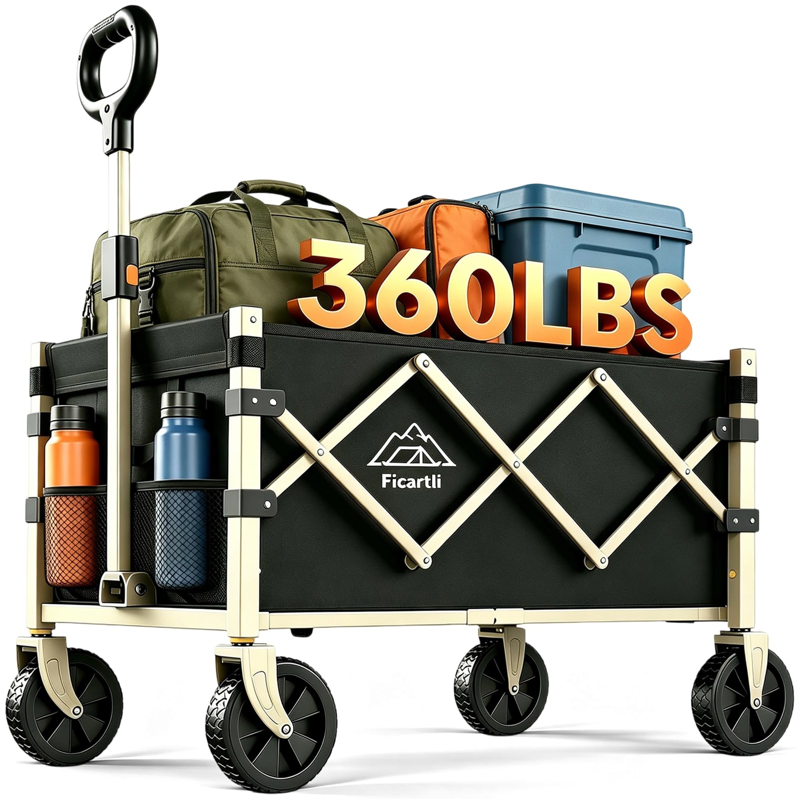 Collapsible Wagon with Wheels, 360LBS Tool-Free Black Folding Cart
