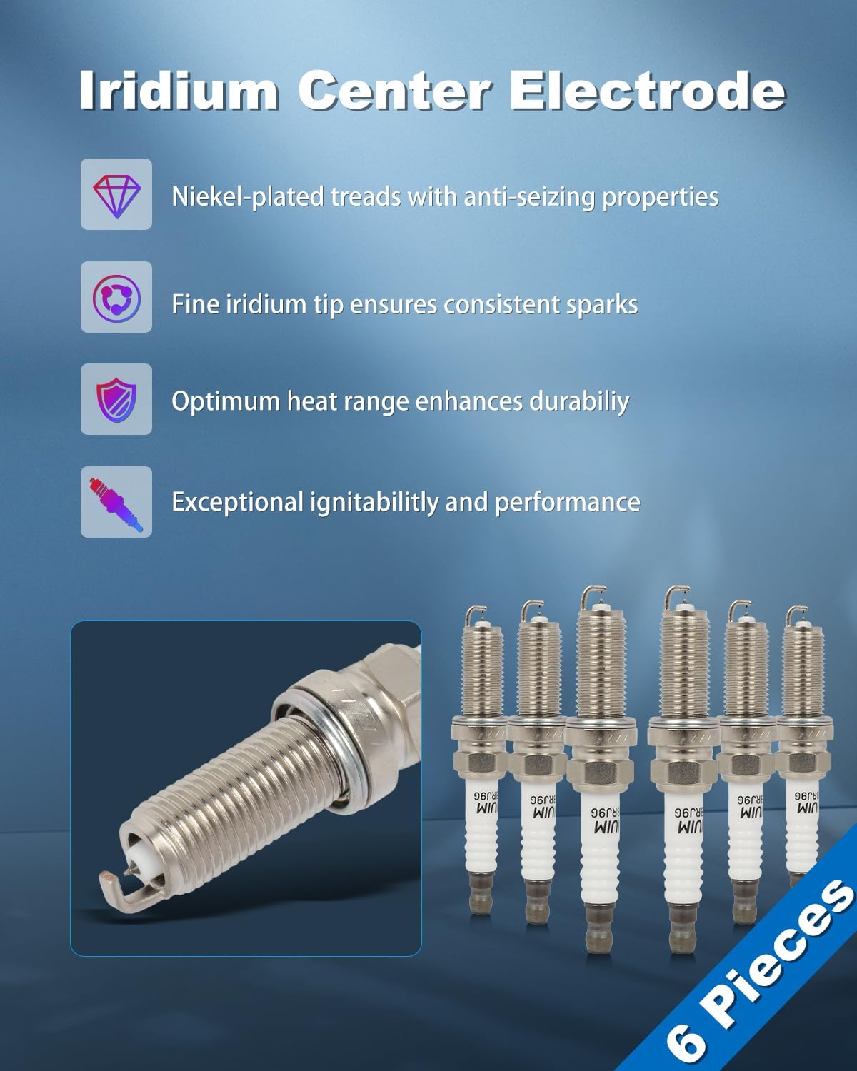 ECCPP Compatible 2016-2024 for INFINITI for Q50 3.0L/V6,2022-2024 for Toyota for Tundra 3.4L/V6 6*Spark Plugs Iridium Platinum #96008,DILKAR8K-8G