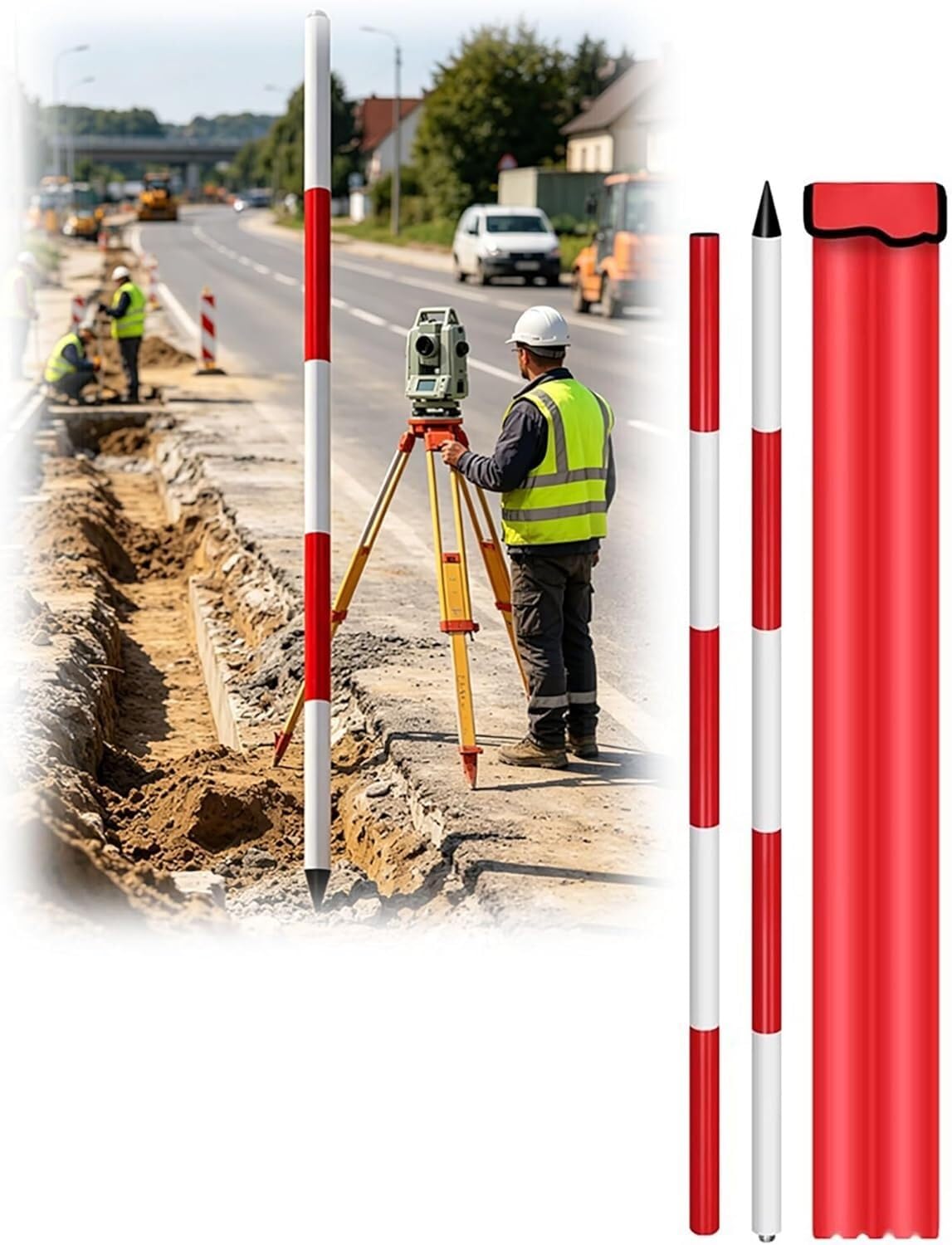 Poste de inspección de aluminio robusto de 200cm para topografía de obras