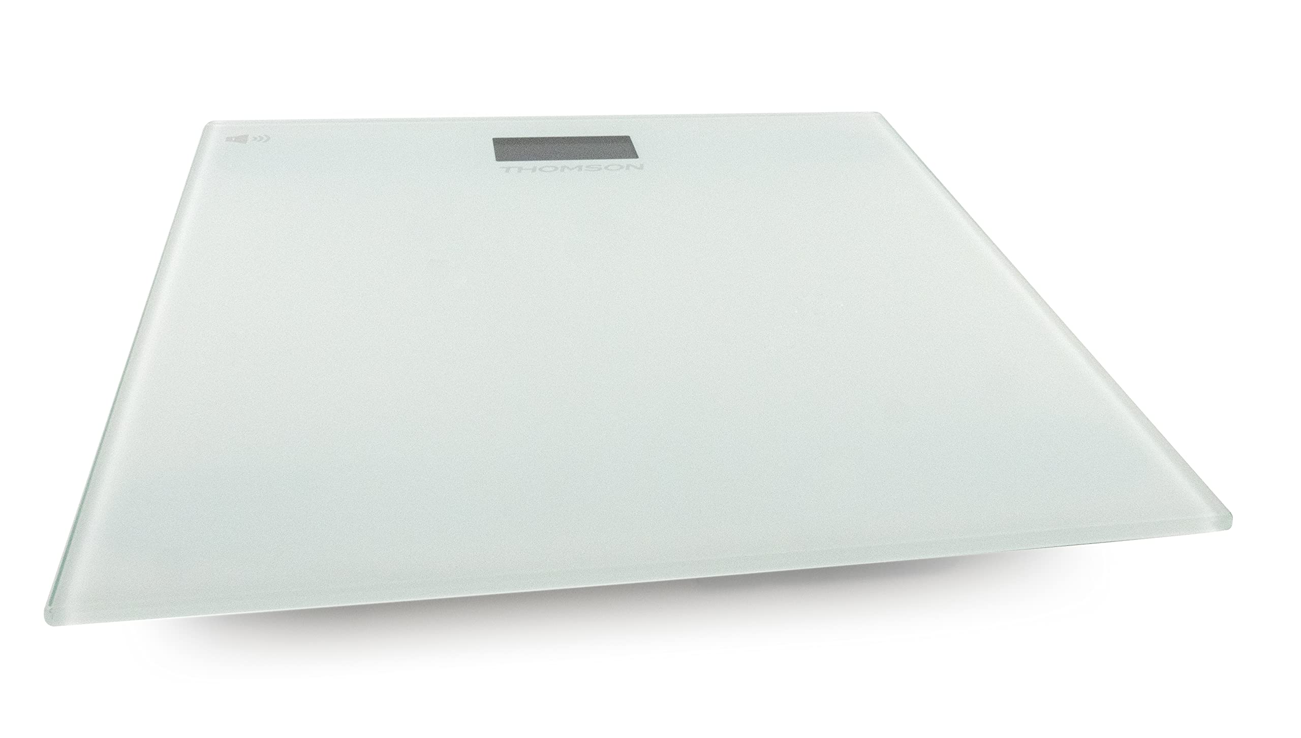 THOMSON Talk MASS 4 - Pèse-Personne avec Fonction Vocale Français, Allemand, Espagnol - Grand Écran LCD Rétroéclairé - Volume Réglable - Plateau Verre Trempé - Design Ultra Fin - Max 150 kg - Blanc