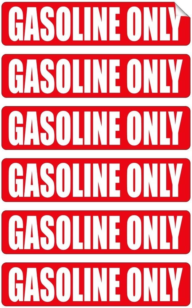 (6 Pack) Gasoline ONLY Vinyl Decal - Size: 3.5" X .75", Color: RED/White - Hard Hat, Helmet, Windows, Walls, Bumpers, Laptop, Lockers, etc.