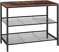 HOOBRO Console Table with Adjustable Mesh Shelves, Industrial Sofa Table for Entryway Hallway, Rustic Brown Black, Easy Assembly BF01XG01