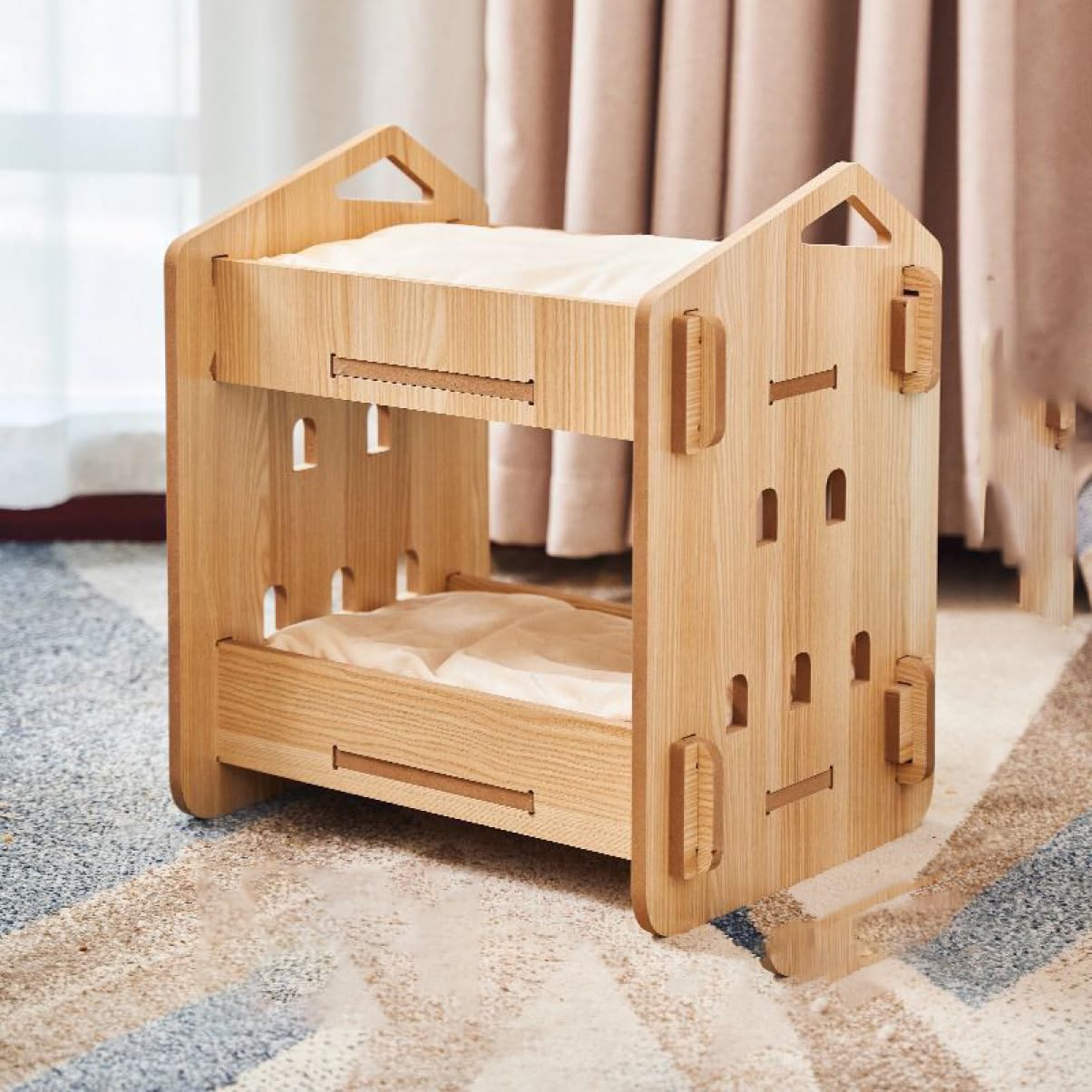 Amazon.co.jp: [ADSNS] 猫用 2段ベッド 北欧 天然木 猫小屋 階段