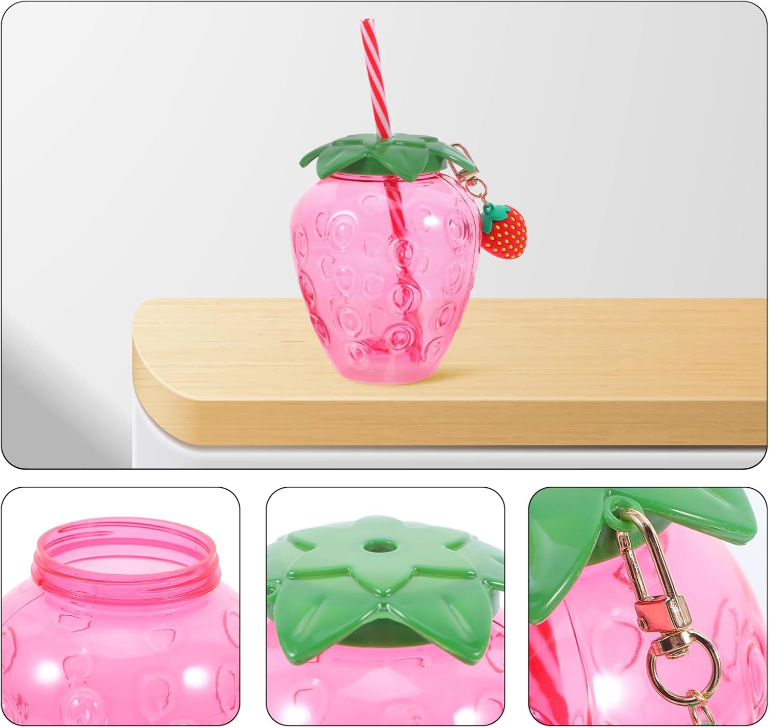 Healifty 12-Pack 17Oz Strawberry Plastic Cups with Lids and Straws Reusable Pink Tumblers for Kids and Adults Summer Parties Milk Tea Juice Beach Events - Image 6