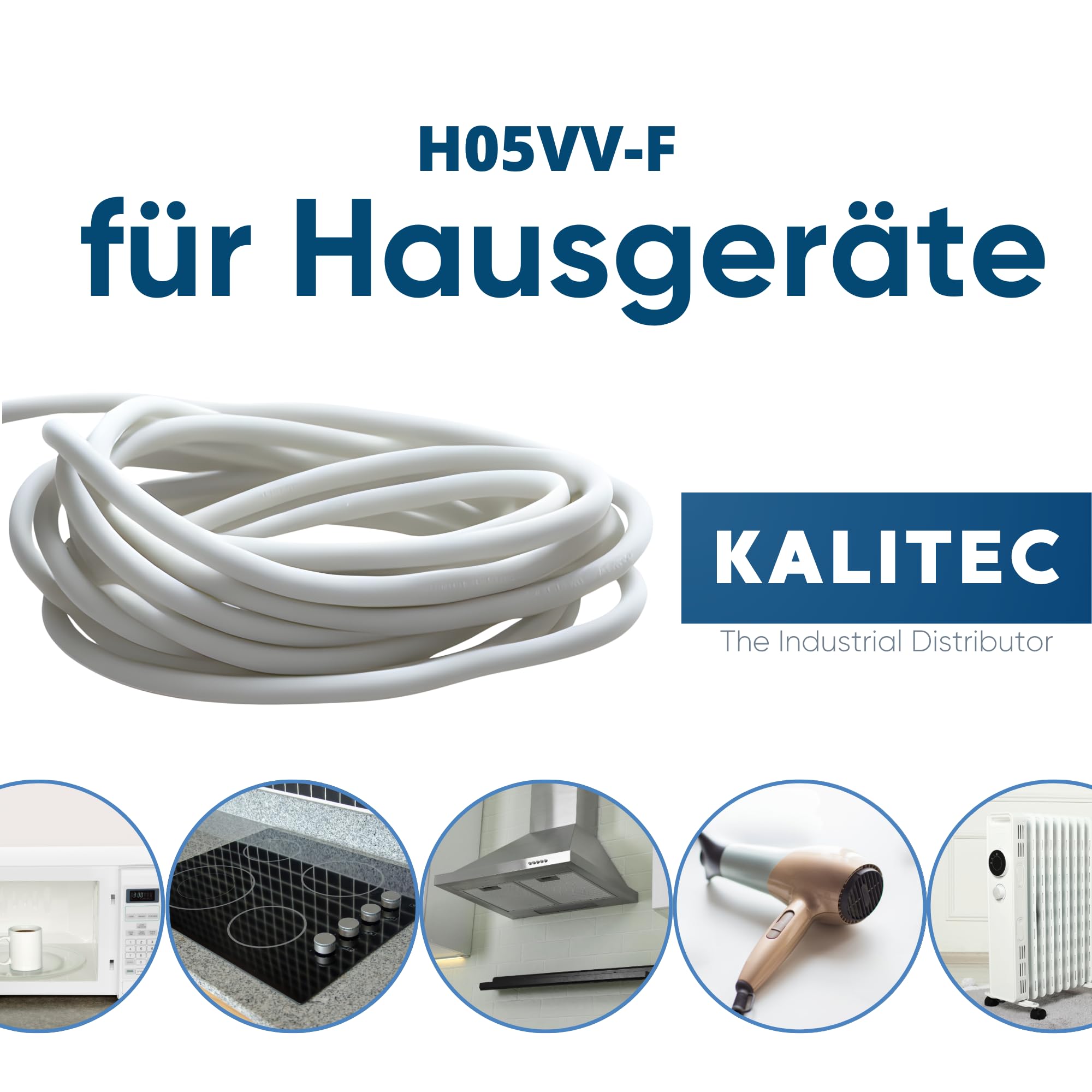 EBROM Kunststof slangleiding rond, kabel, stroomkabel, kabel, apparaatkabel H05VV-F 2x1,5 mm², kleur: wit, vele lengtes in stappen van 5 meter tot 200 meter 2 x 1,5 mm², uw kabellengte: 20 meter