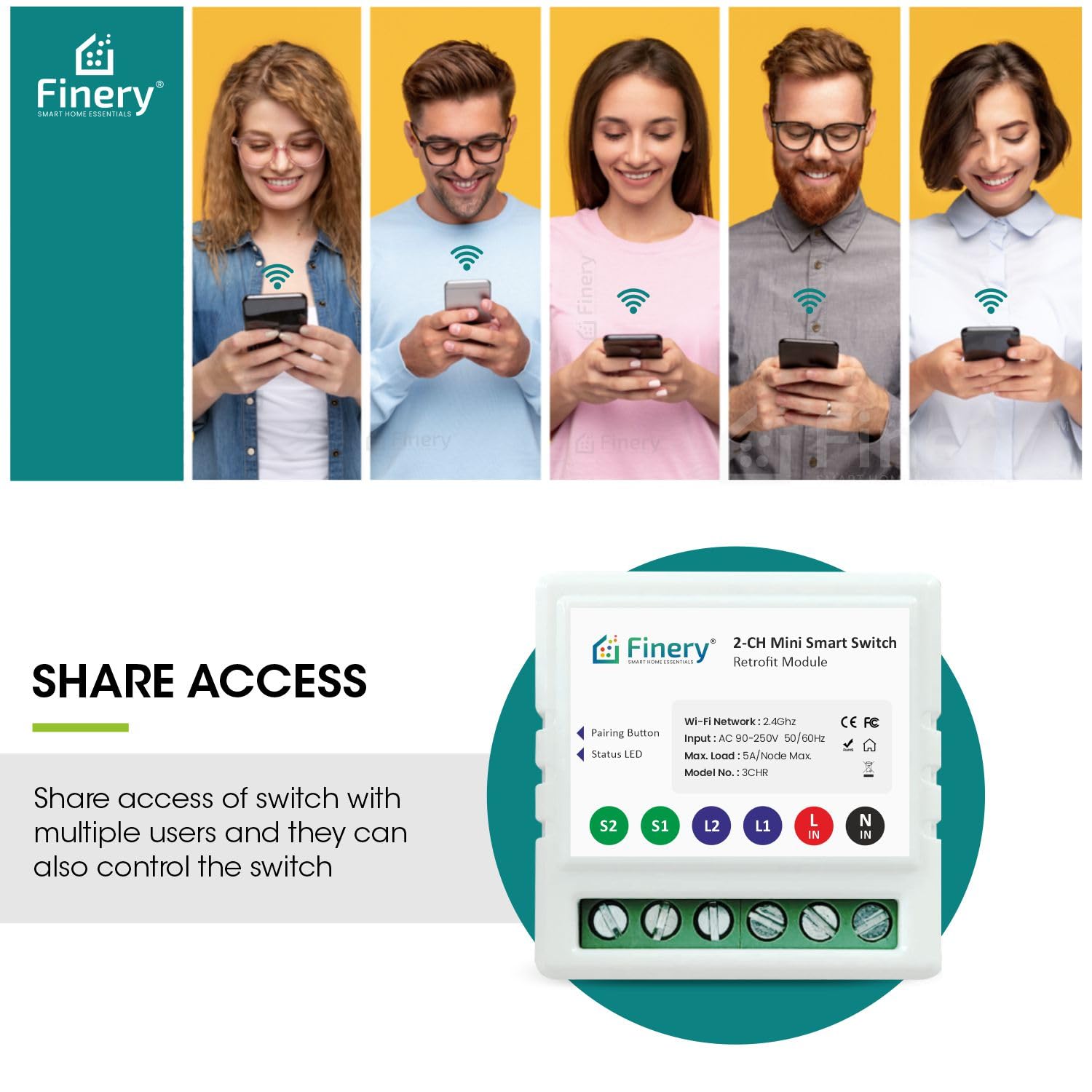 Finery® 2-Node Wi-Fi Smart Switch Power Monitoring Retrofit 10A supports manual button Compatible with Alexa & G Home (2-Node) 1