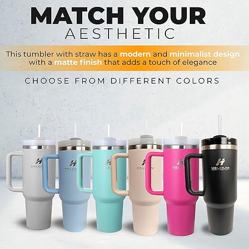 Miniatura 7 de HELCIUM - Vaso Quencher de viaje con tapa y pajilla, práctico vaso con asa para agua, café, té, jugo, vaso caliente y frío de 40 onzas con asa,