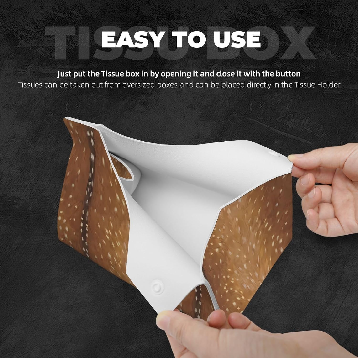 Animal hair pattern Tissue Box Cover Rectangle PU Leather Facial Tissue Case Paper Holder Organizer for Decor Bathroom Vanity Countertop Bedroom Dresser Night Stand Desk Tabletop Car Office image 3