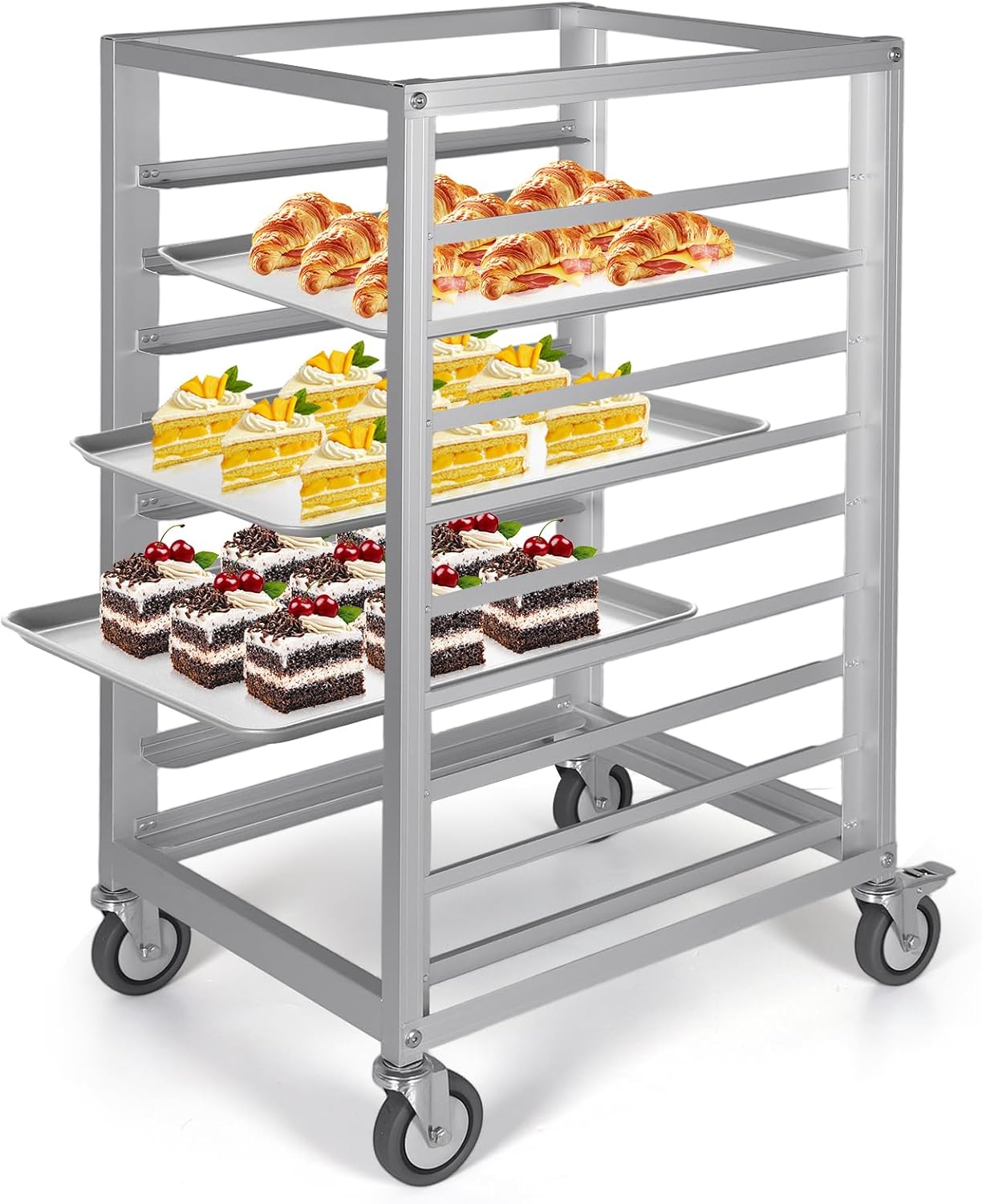 9 Tier 3 Inch Spacing Aluminium Commercial Bun Pan Bakery Rack with Brake Wheels Commercial Kitchen Bun Pan Sheet Pan Rack for Restaurant Cafeteria Pizzeria