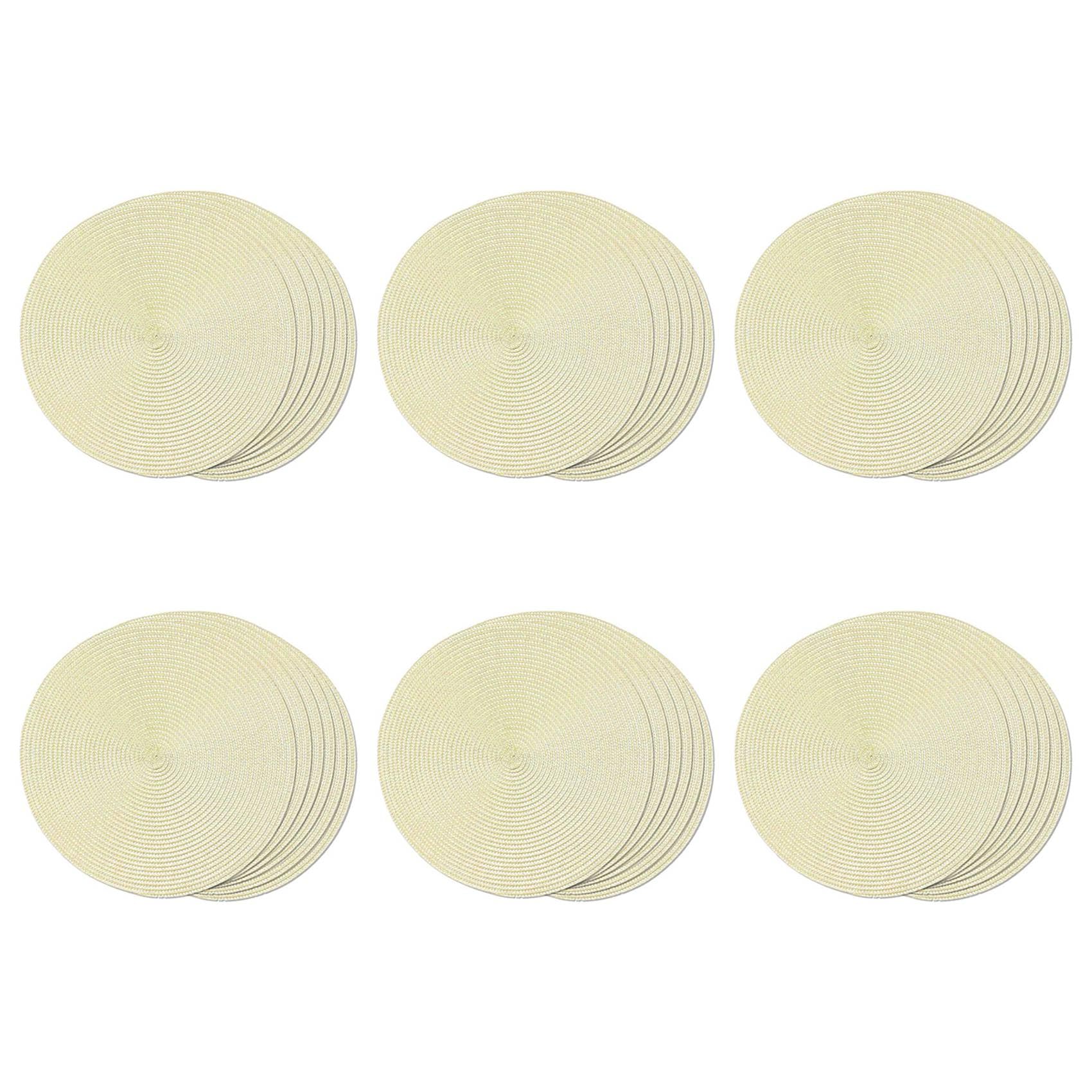 Vjsujehgy Round Braided Placemats Set of 36 Table Mats for Dining Tables Woven Washable Non-Slip Place Mats 15 Inch(Beige)