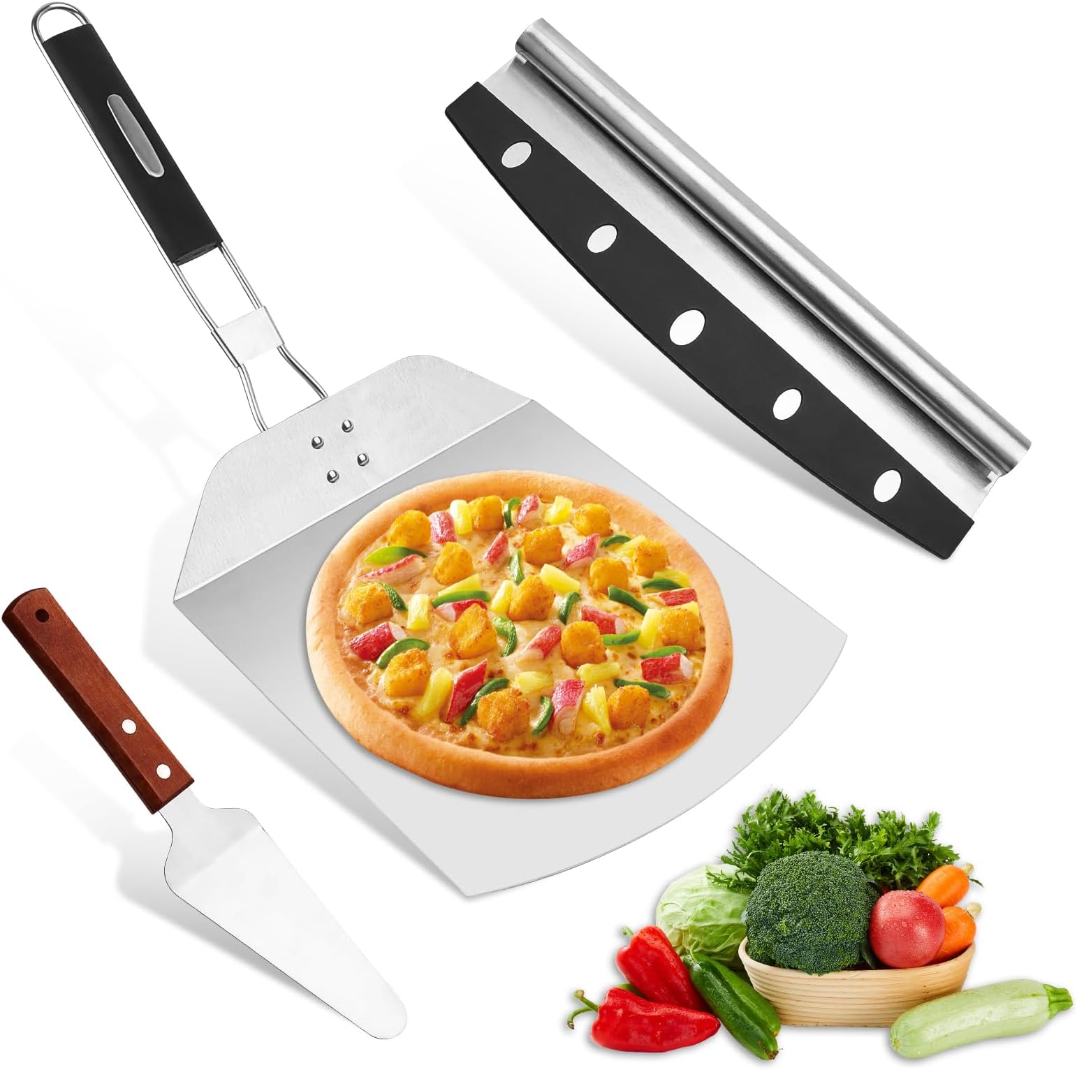 Pelle à pizza en aluminium avec poignée en bois pliable