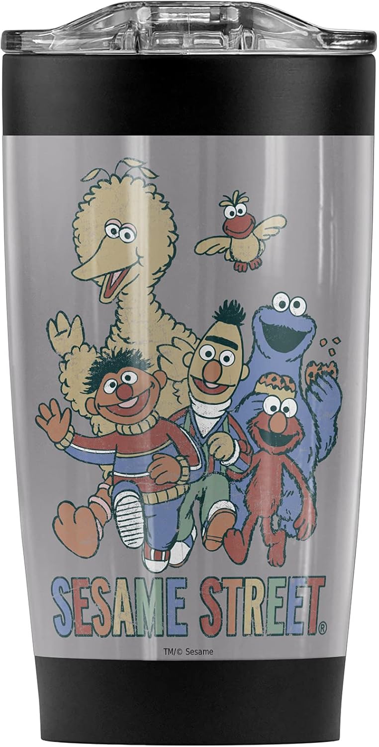 Logovision Sesame Street Colorful Group Stainless Steel Tumbler 20 oz Coffee Travel Mug/Cup, Vacuum Insulated & Double Wall with Leakproof Sliding Lid | Great for Hot Drinks and Cold Beverages