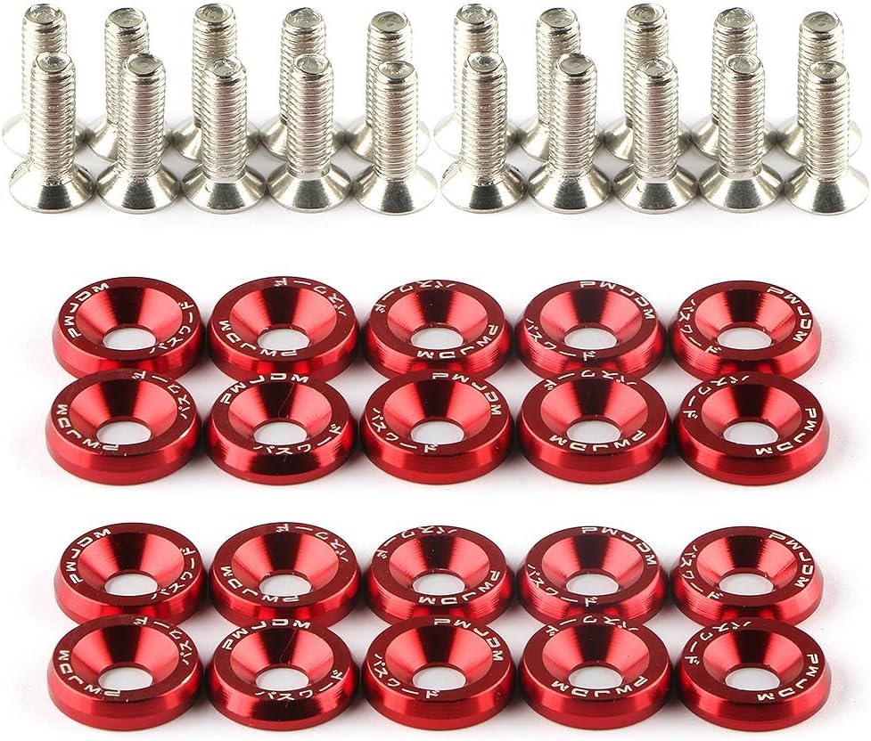 20Pcs/Set Bumper Fender Washers Engine Bay Dress Up Bolts Fasteners M6 JDM Fender Washer Kit-Red