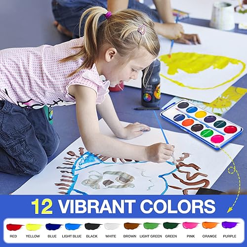 Miniatura 3 de Juego de 42 pinturas de acuarela para niños, 12 colores de acuarelas con pincel, juego de pintura de acuarela para niños para recuerdos de fiesta,