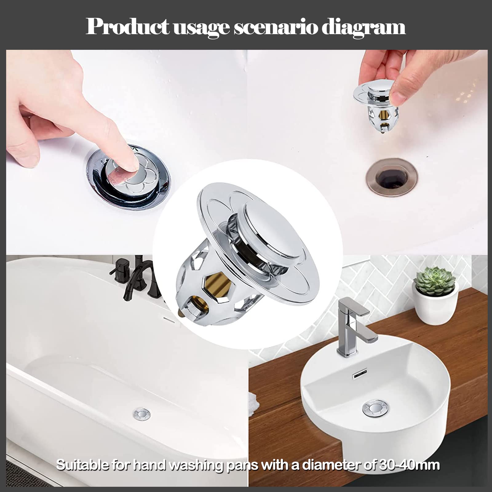 2 pcs Tappo Lavandino Bagno, Universale Filtro Pop Up Con Filtro Anti Clogging, Tappi Per vasca da bagno, cucina, lavabo (34-40 mm, D'argento)