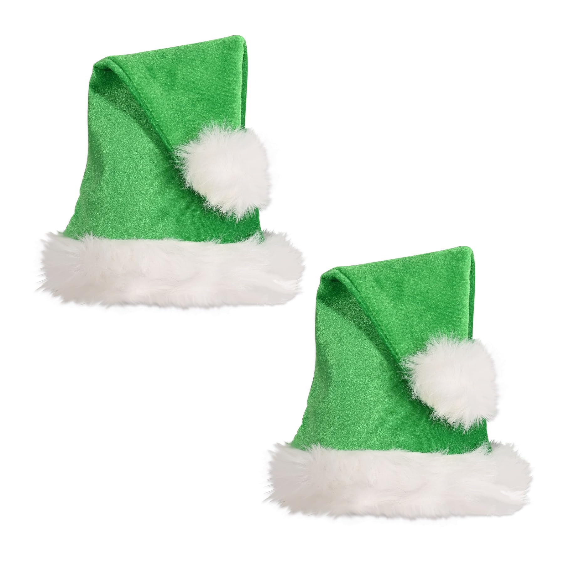 Beistle 2 sombreros de Papá Noel de tela de tamaño adulto para Navidad, suministros y recuerdos de fiesta, uno, verde/blanco