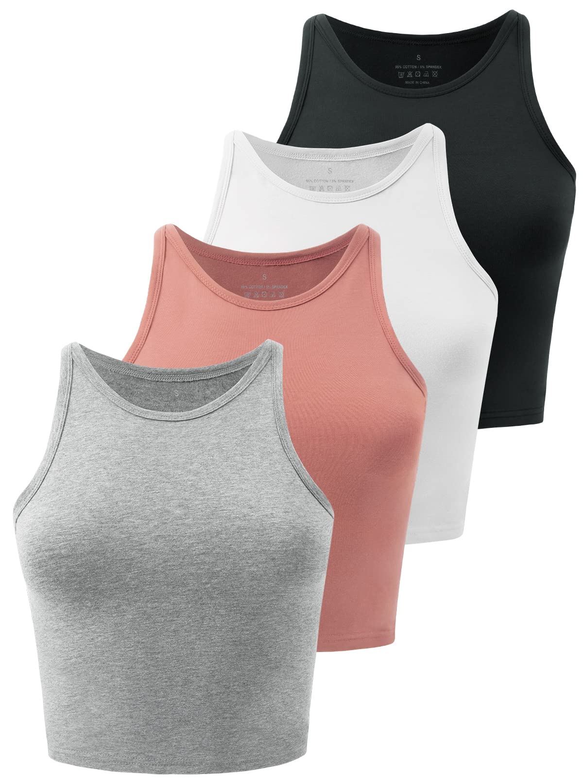 Kole Meego 4 Pack Cotton Crop Tops for Women Workout Cropped Tank Top