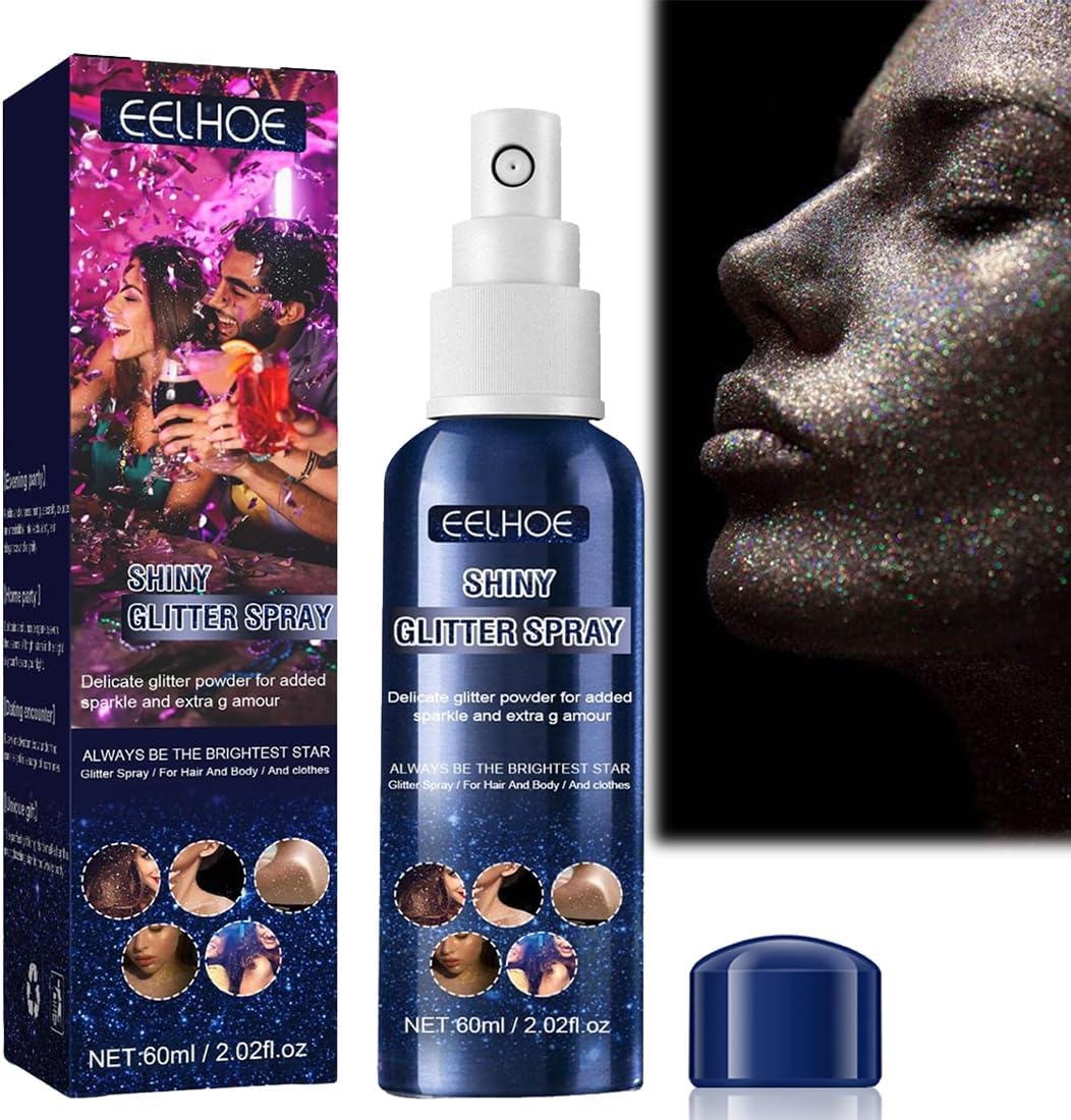 Glitterspray, Glitter Haar Spray, lichaamsspray met sterrenglitter, fonkelend lichaamshaar, highlighter, waterdichte glitterspray, voor Kerstmis, festival, party, eindejaarsbal rave (1 stuk)