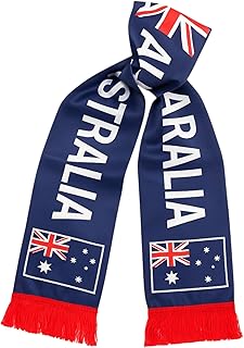 Australian Flag Scarf with Red Fringe – Blue Satin Australia Day Costume Accessory with Printed Flag and Text – Available ...