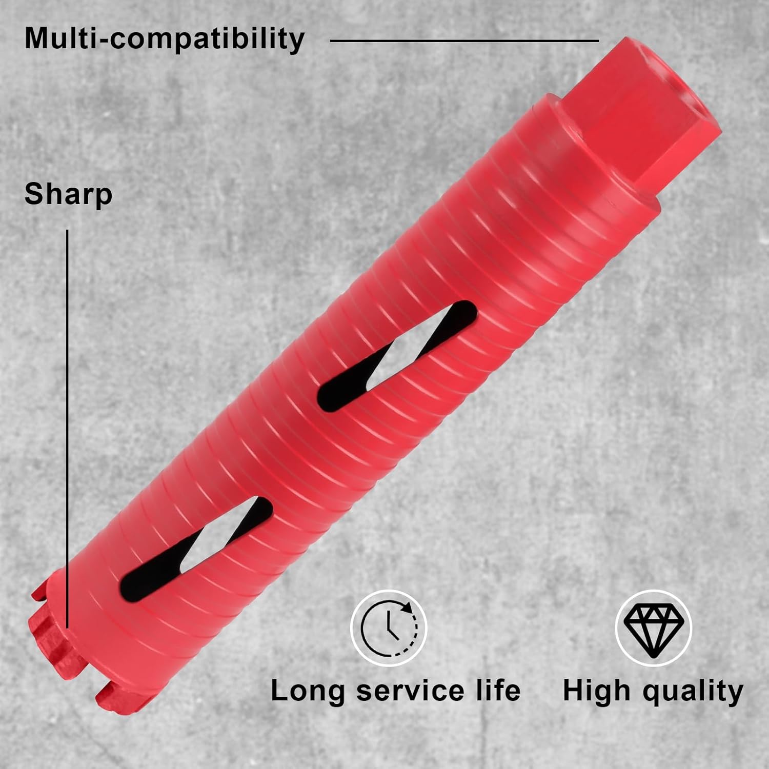 2" Diamond Core Drill Bit, 9-1/20" Dry/Wet Laser Welded Drill Bit with 4 Diamond Segments, 51MM Hole Saw for Reinforced Concrete Brick Masonry, Fits Hand Drill/Angle Grinder (Red)