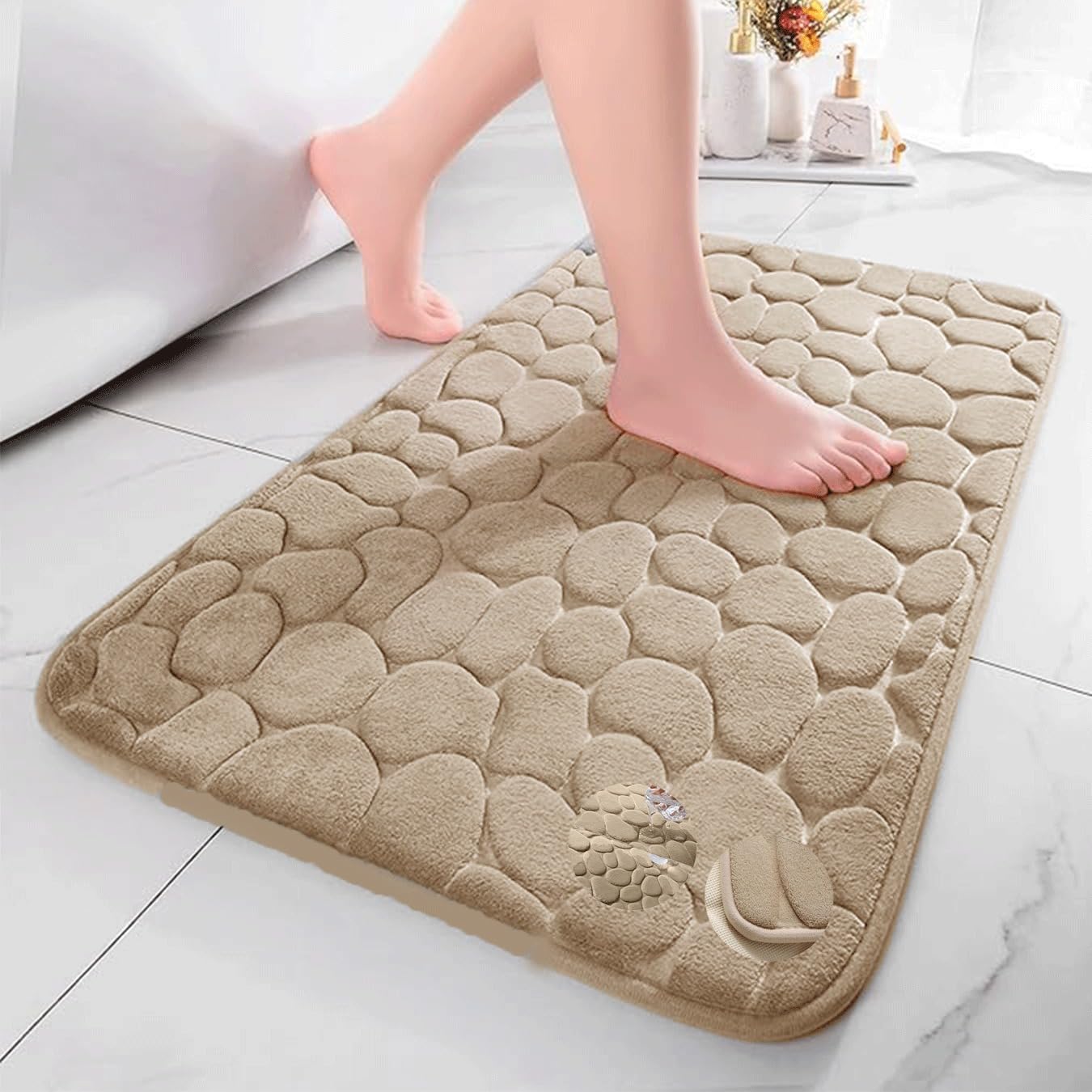 SUPER Alfombra de Baño Antideslizante 40x60CM, Alfombrilla Baño Super Absorbente, Lavable a Maquina, Alfombra Microfibra para la Ducha y Bañera, Alfombrilla Ultra Suave, Viscoelastica (Beige)
