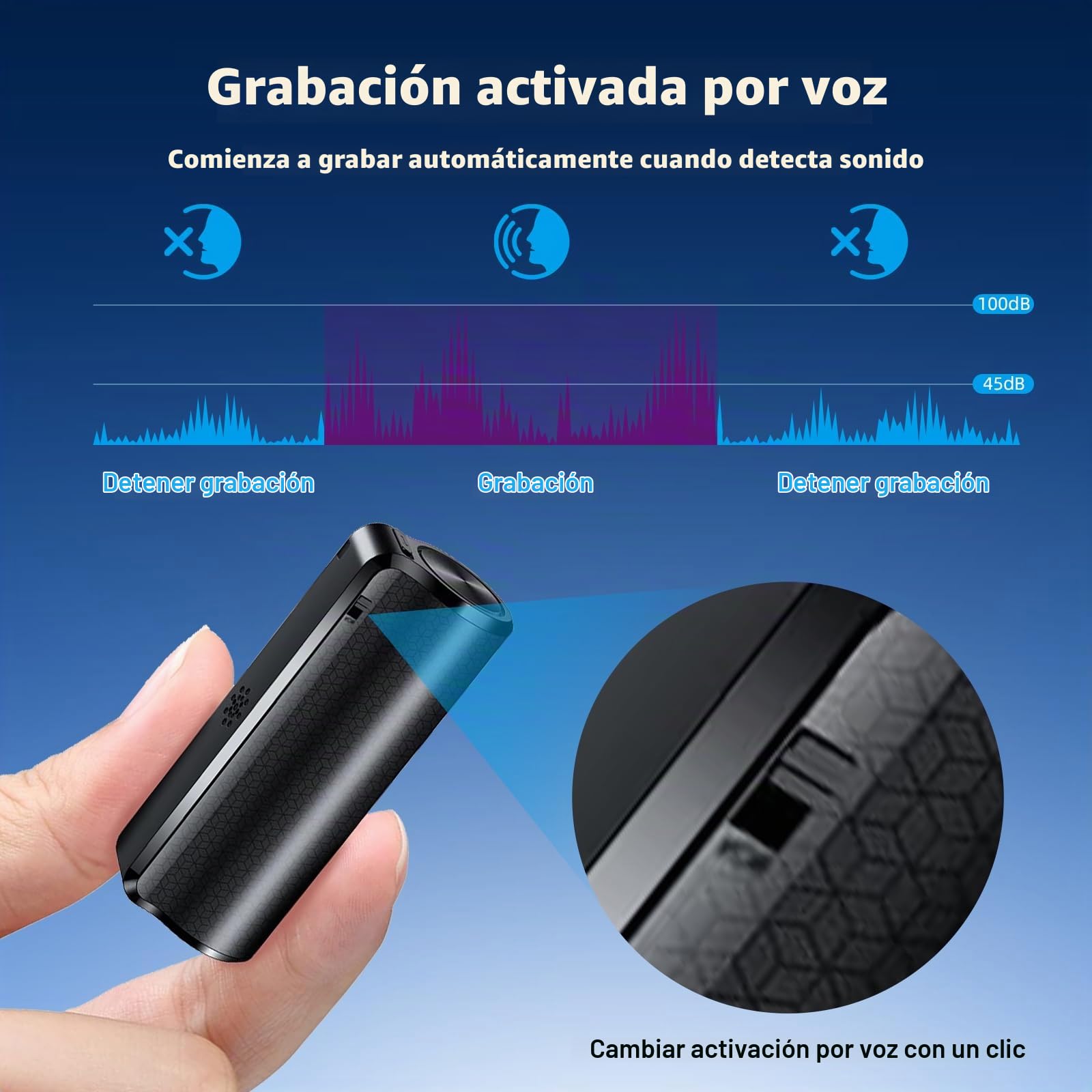 Grabadora de voz de 30 días de tiempo de trabajo continuo, grabadora de voz con activación de voz, grabadora de audio espía, recargable USB, reducción de ruido Mini grabadora de voz