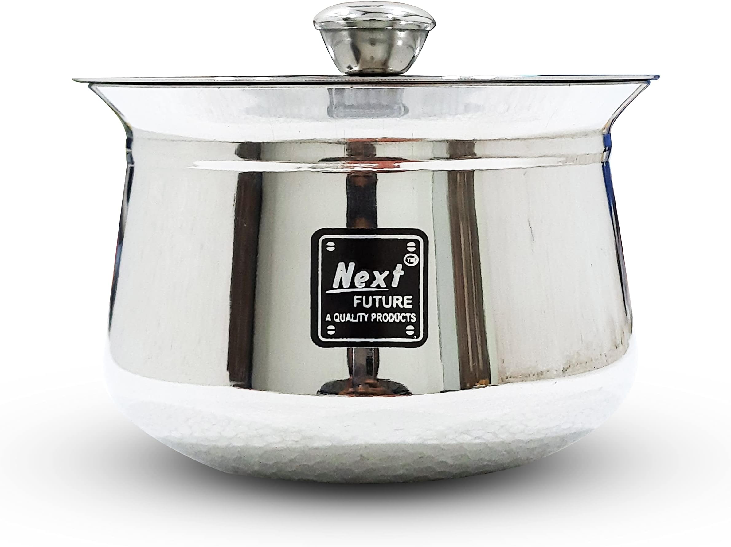 NEXT Future - 2000ml, Heavy Gauge Dahi/Curd/Milk Pot Stainless Steel Handi/Bartan/Utensils, Highly Polished Cookware & Serveware Handi for Kitchen with Lid & Knob (2000ml)